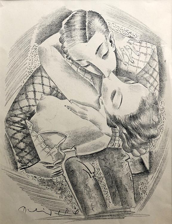 C. Pal Molnar (Hungarian, 1894-1981): "Kiss", 20th Century, Lithograph, 15.75" c 12", Signed Lower Left (in plate).
