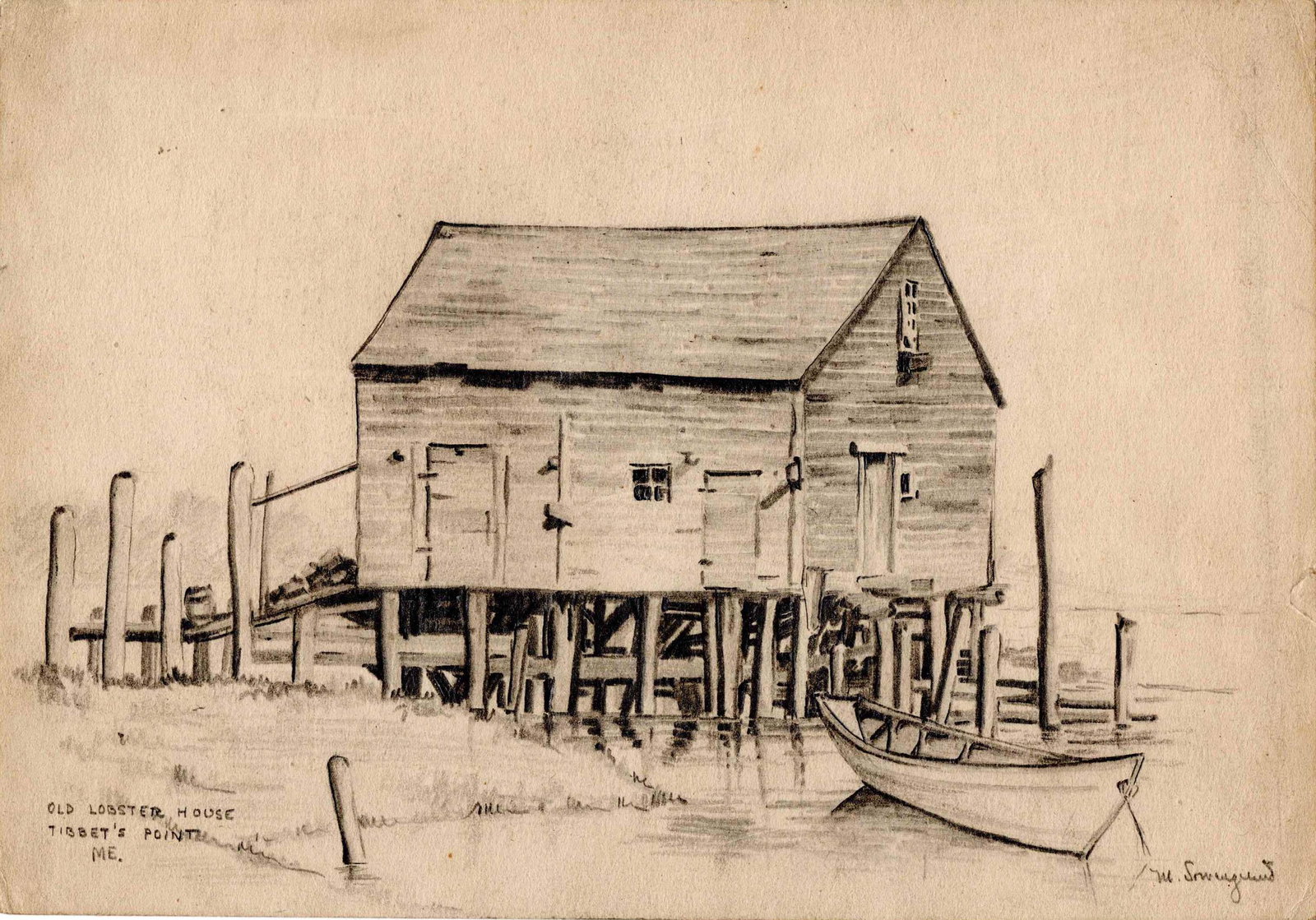 Margaret Lowengrund (1902-1957): "Old Lobster House, Tibbits Point, ME", 1940, Graphite on Paper, 7" x 10", Signed Lower Right.