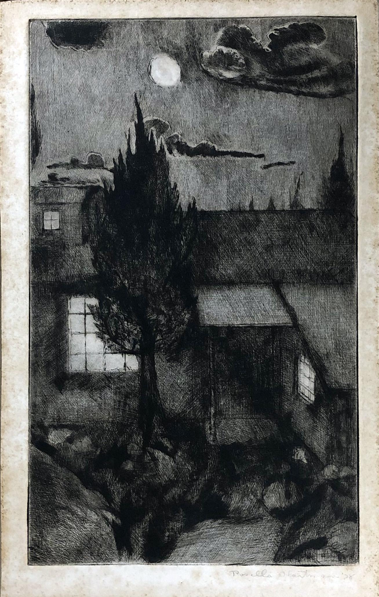 Rosella Hartman (1885-1993): "Woodstock Artist's House", 1928, Etching, 10" x 6', Signed Lower Right.