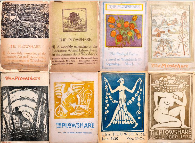 Various Artists: "The Plowshare" (8 issues) 1917-1920, Letterpress, 8.5" x 6" (all). Note: Amazing collection of Woodstock artists' graphics and writing. Published on "The Maverick" by Hervey White. Hunt Diederich, Fe