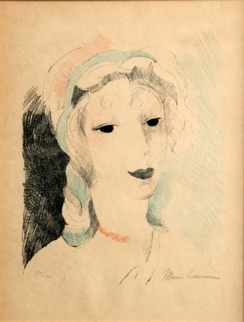Marie Laurencin (1883-1956): "Teto de Femme", 20th Century, Lithograph, 15.5" x 12", Signed Lower Right, Edition: 90/100. Note: Normally toned paper for age.
