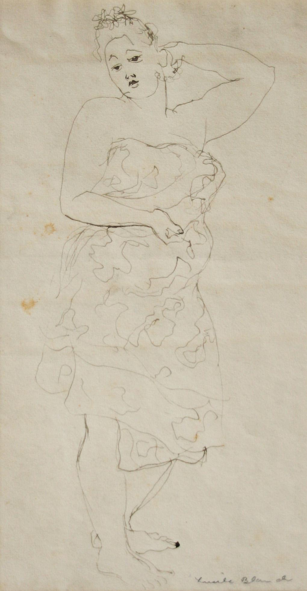 Lucille Blanch (1895-1981): "Standing Figure", c. 1950, Ink on papeer, 15" x 7.5", Signed Lower Right.