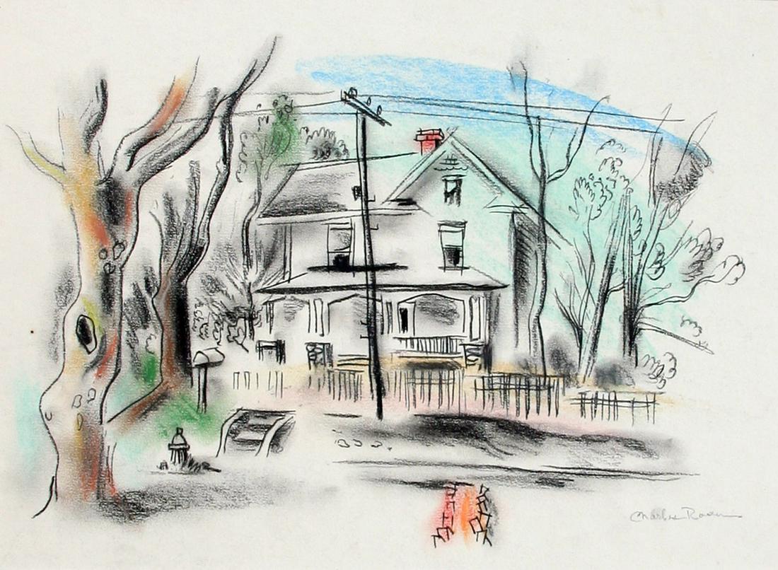 Charles Rosen (1878-1950): "Columbus, OH", c. 1945, Charcoal and Pastel, 9" x 13", Signed Lower Right.