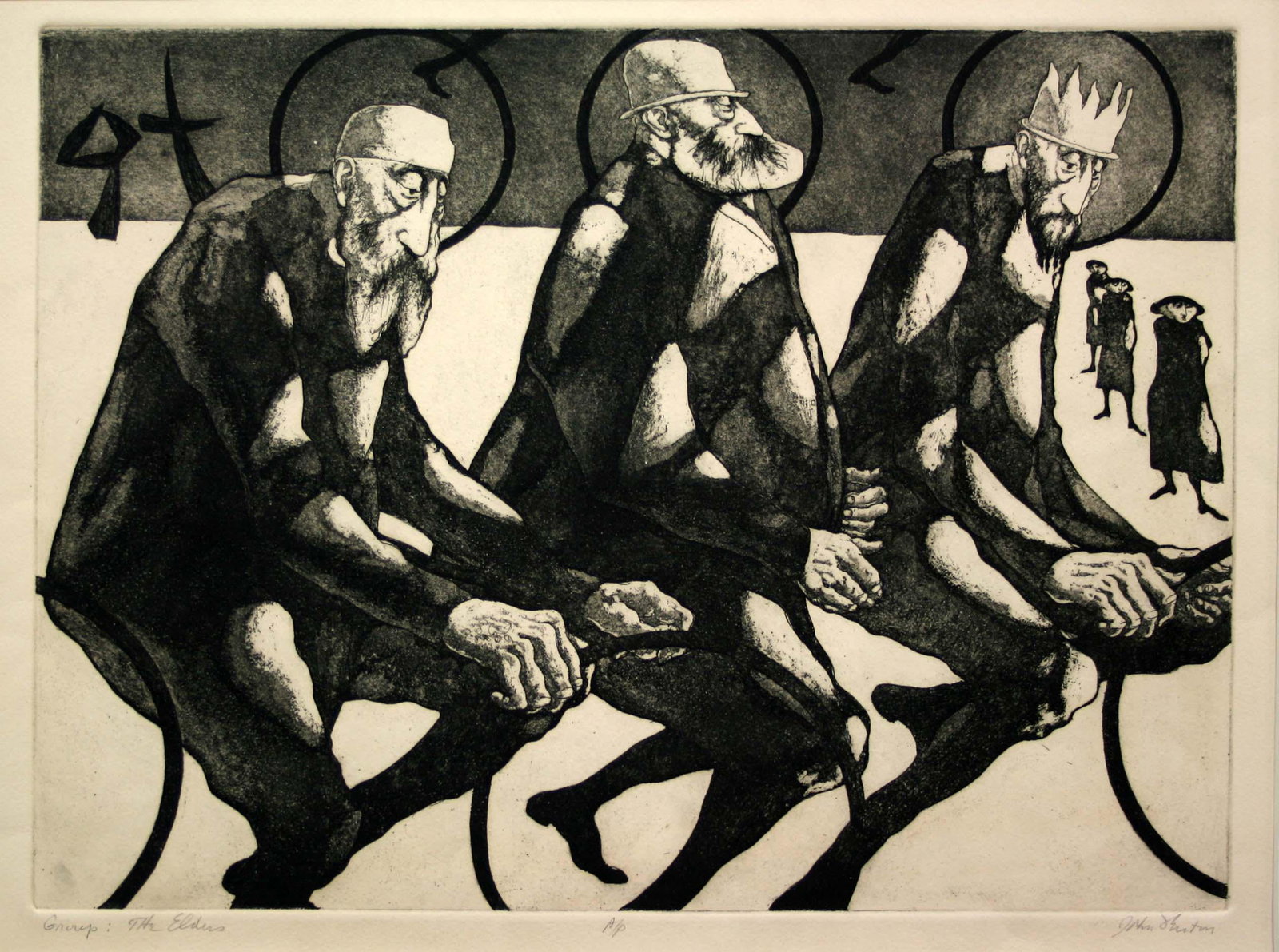 John Fenton (1912-1977): "The Elders, c. 1970, Mezzotint, 12" x 15.5", Signed Lower Right, Edition: AP