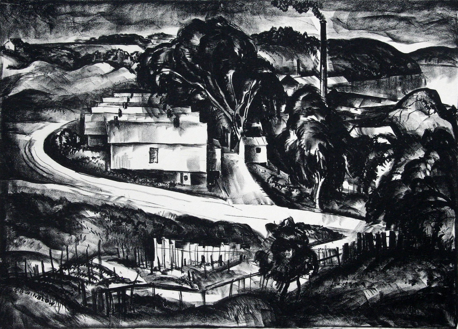 Earl B. Winslow (1884-1969): "Life Along the Hudson", 1932, Lithograph, 12" x 15.5", Signed Lower Right.