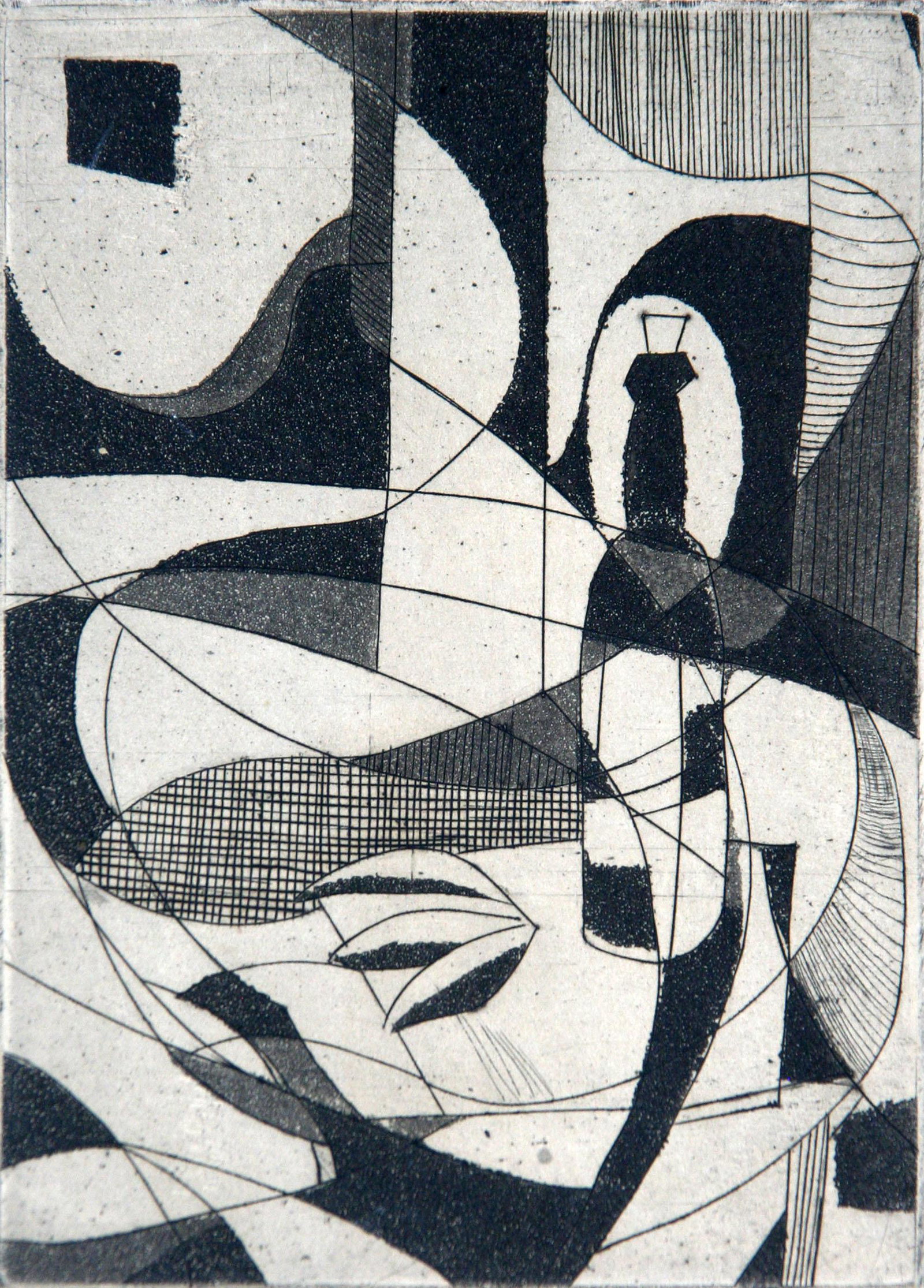 E.R. Witten (1920-2004): Untitled Abstract, 20th Century, Etching, 6" x 4", Signed Lower Right.