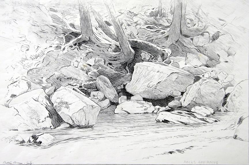 Bolton Brown (1864-1936): "Rocks and Roots", c. 1930, Lithograph, 10" x 15", Signed Lower Left (in stone).