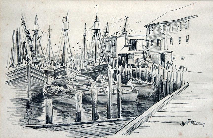 James F. Murray (1899-1990): "Warf", c. 1940, Lithograph, 8" x 12", Signed Lower Right (in stone).