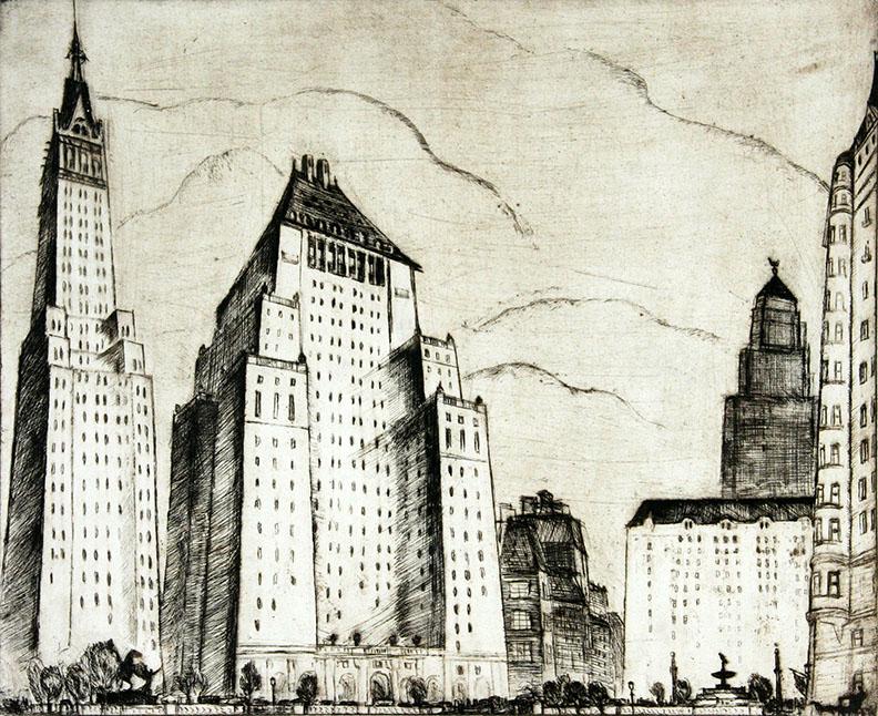 Margaret Lowengrund (1902-1957): "The Plaza", 20th Century, Etching, 8.5" x 10.5", Signed Lower Right. Note: first state, give proofs only.