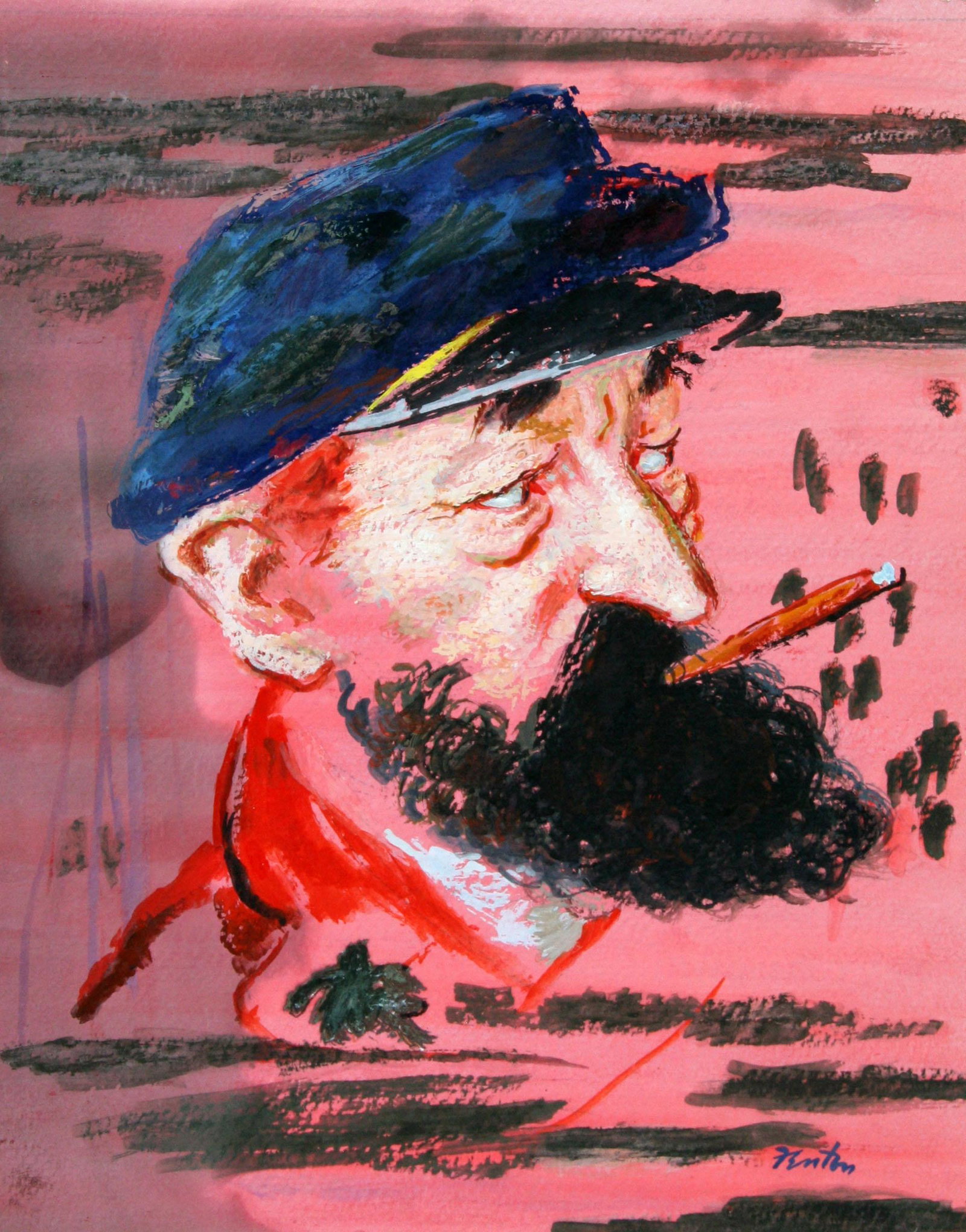 John Fenton (1912-1977): "Sea Captain", c. 1970, Gouache on Paper, 10" x 8", Signe Lower Right.