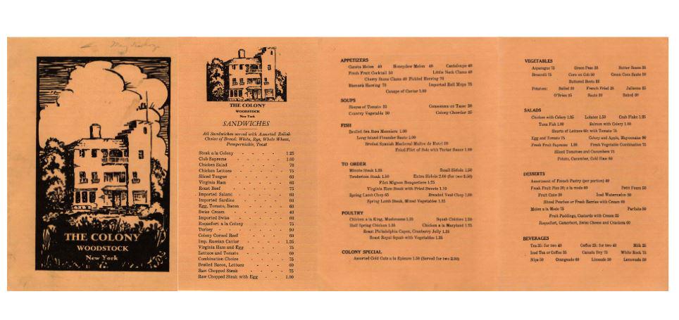 Unknown: Lot of Four: Four Piece Ullustrated Menu, Mid 20th Century, The Colony, Woodstock, NY, 10" x 7" (all).