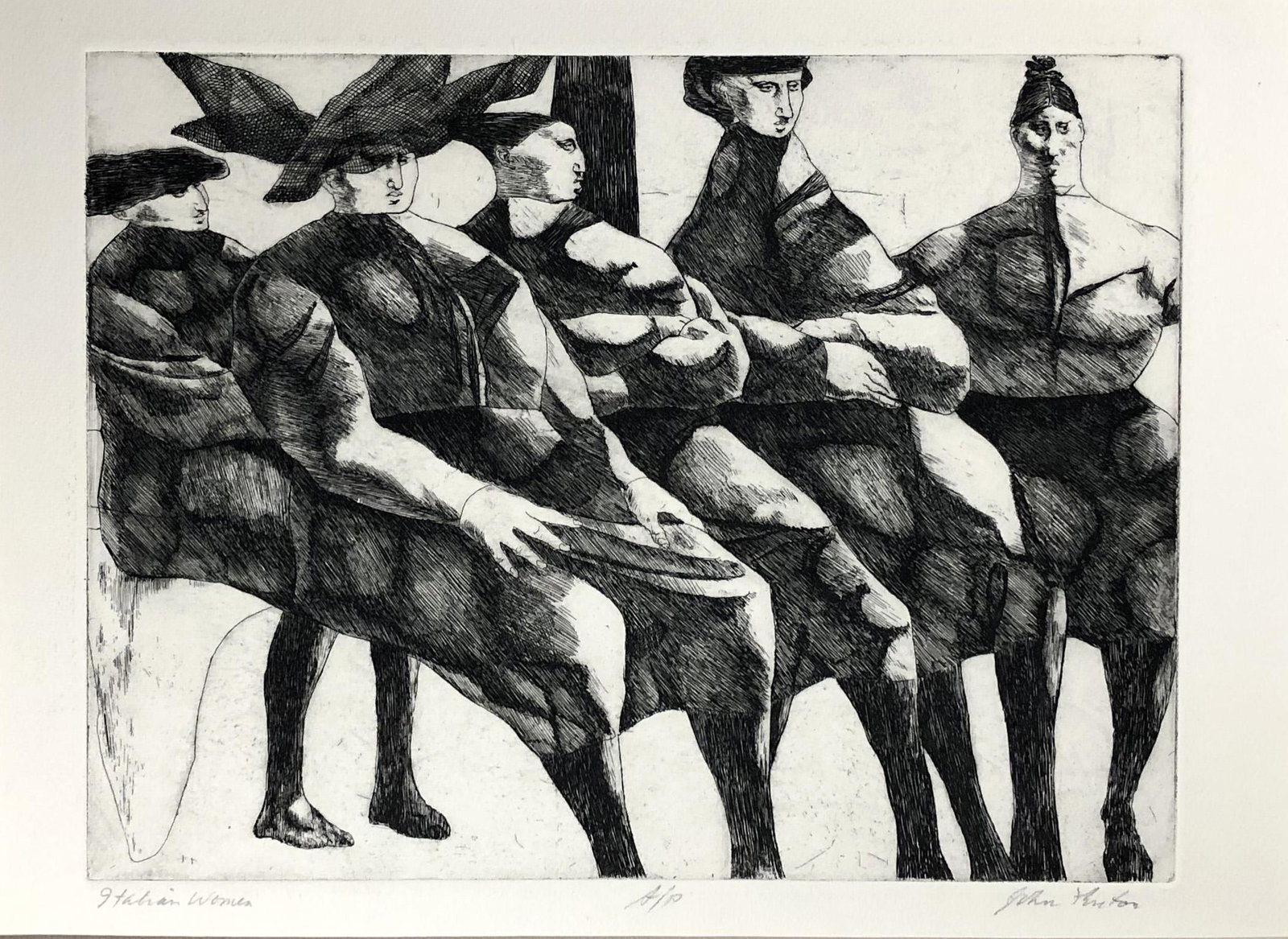 John Fenton (1912-1977): "Italian Woman", c. 1975, Aquatint, 9" x 11.75", Signed Lower Right.