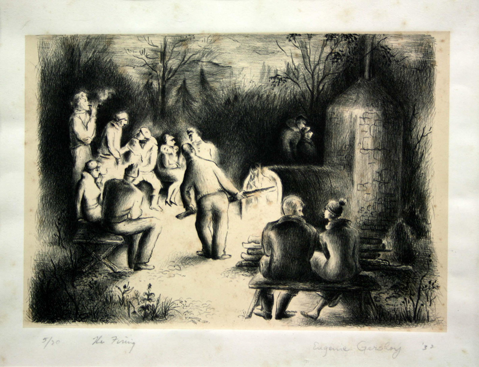 Eugenie Gershoy (1901-1986): "The Firing", 1932, Chine Colle Lithograph, 8" x 11.25", Edition 5/20, Signed Lower Right.