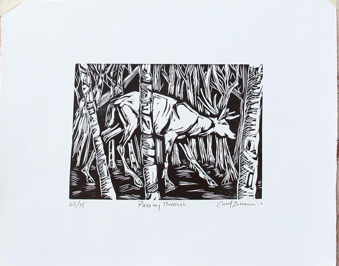 Carol Zaloom (20th Century): "Passing Through", 2010, Linocut, 5" x 7", Signed Lower Right, Edition: 65/75.