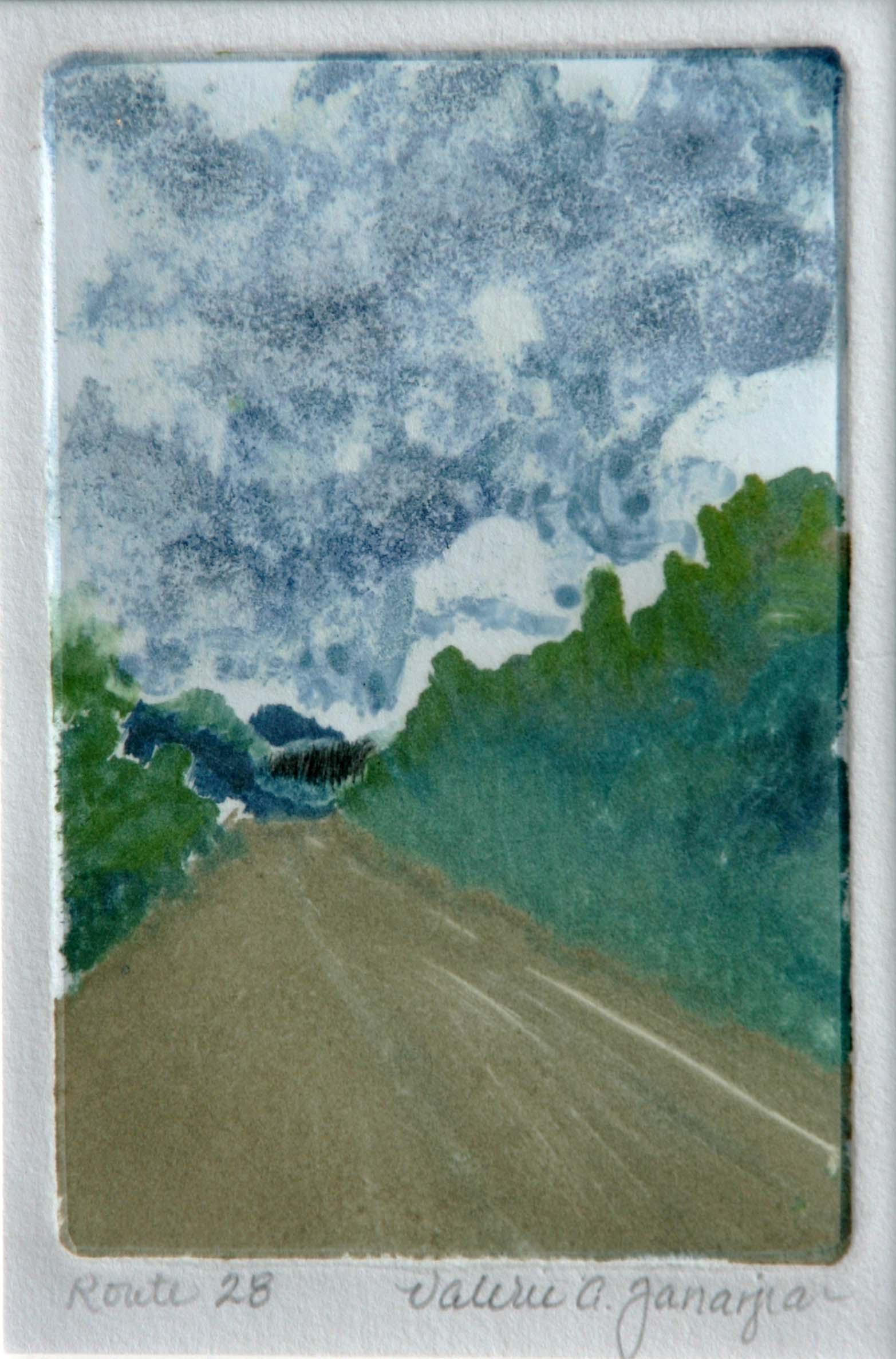 Valerie Janarjian (20th Century): "Route 28" (Catskills, NY) 2010, Lithograph, 6" x 4", Signed Lower Right.