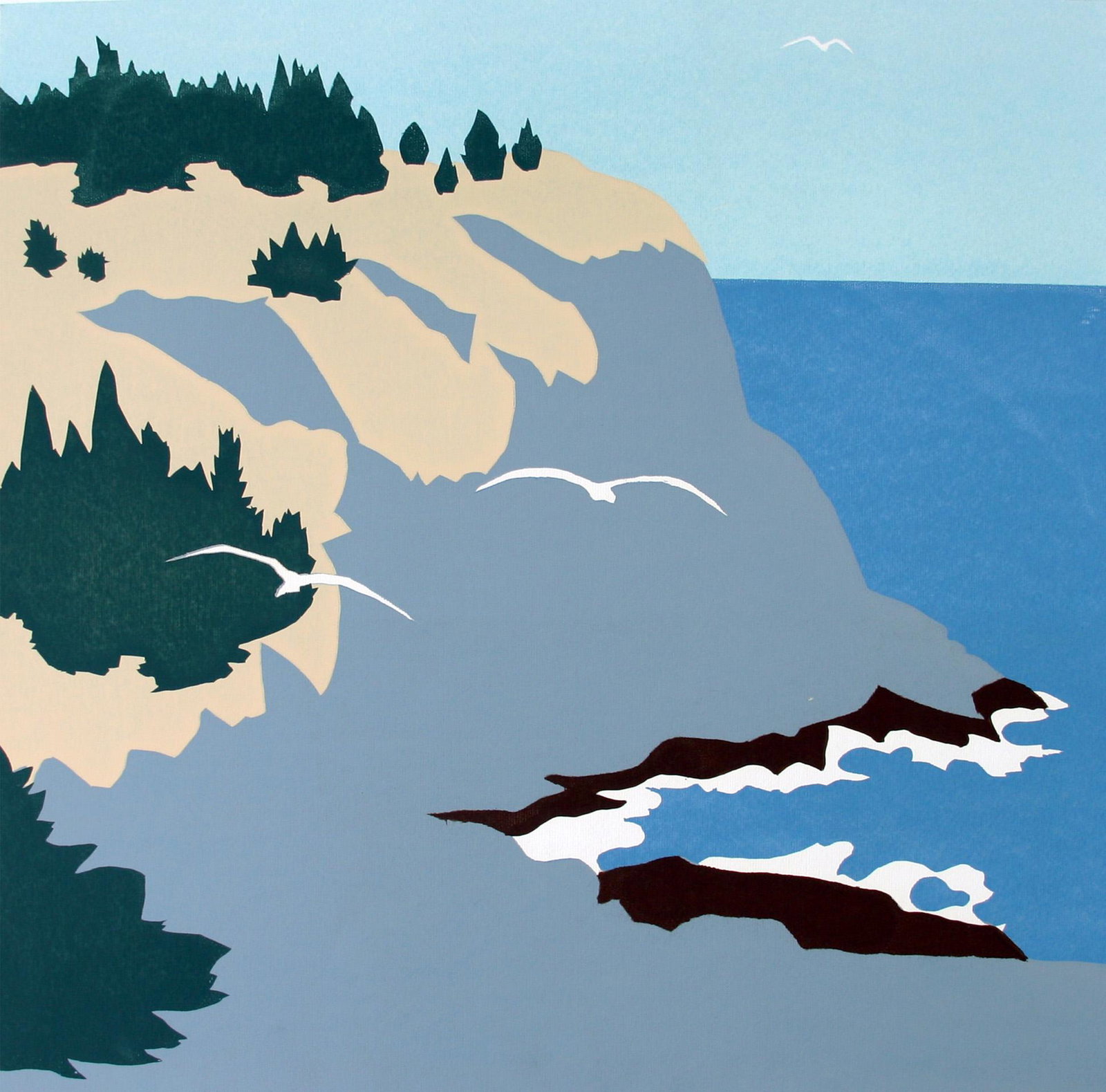 Robert Angeloch (1922-2011): "Gulls at Whitehead", 1979, Serigraph, 17.5" x 18", Signed Lower Right, Edition: 1/20