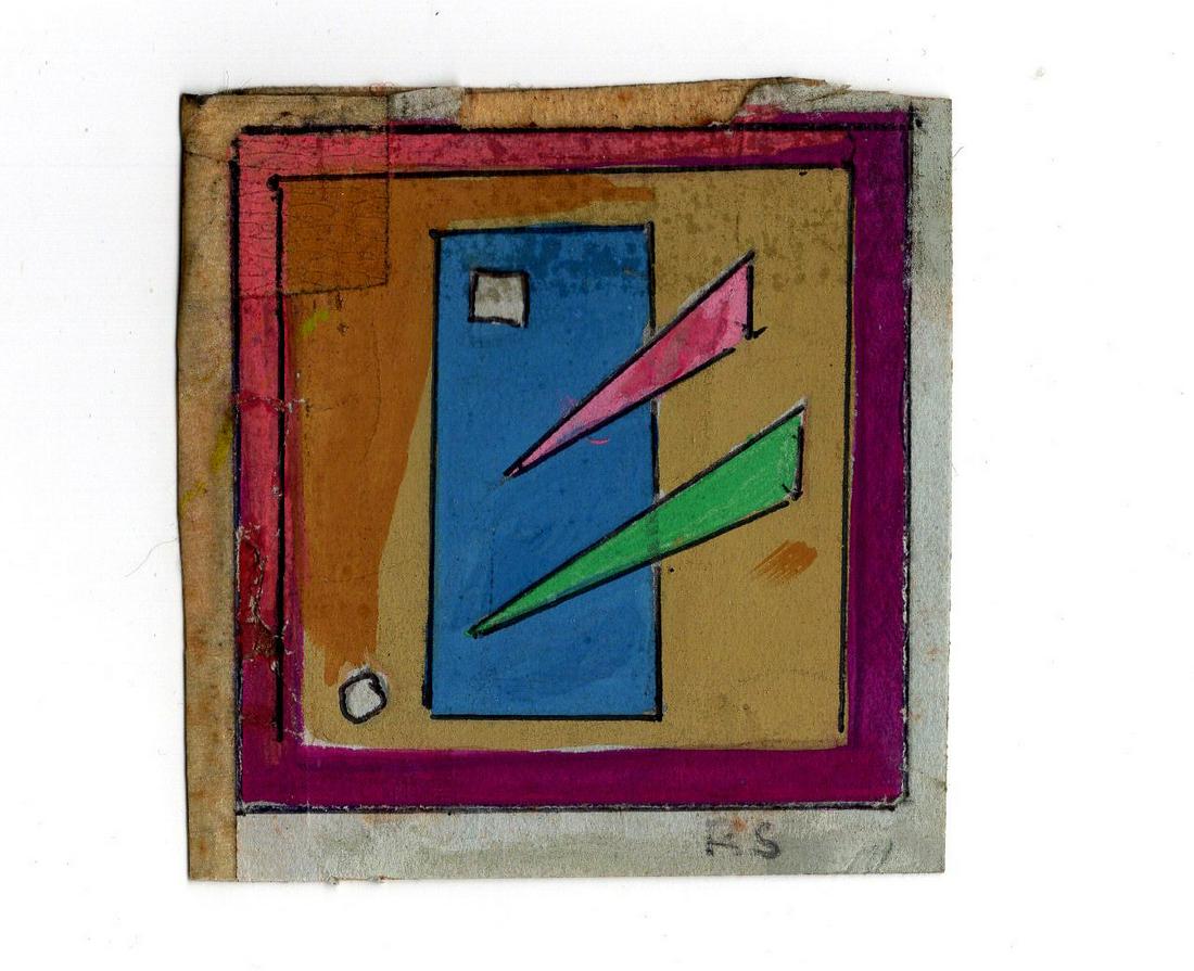 Rolph Scarlett (1889-1984): Untitled Abstract, 20th Century, Gouache on Paper, 3" x 2.5", Inititaled LR. Note: Artist's assemblage evident.