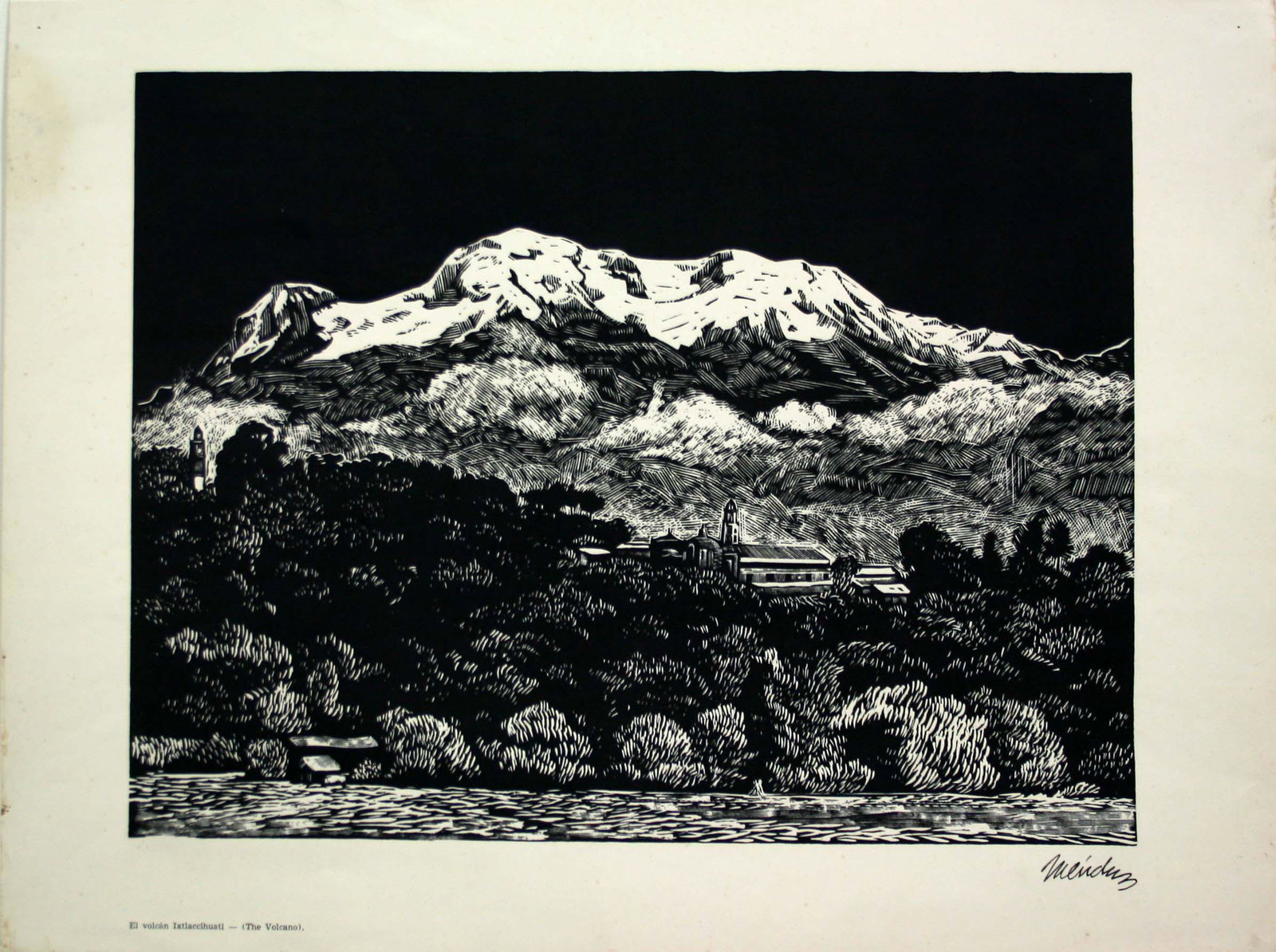 Leopoldo Mendez (1902-1969): "El Volcan" 20th Century, "El Volcan (The Volcano) Lxlaccihuati", 20th Century, Lithograph, 11" x 14.5", Signed Lower Right (in plate). Note: From "10 grabados de Leopoldo."