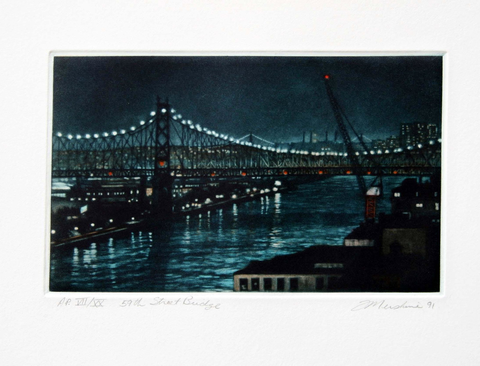 Frederich Mershimer (b. 1958): "59th Street Bridge (NYC)", 1991, Mezzotint, 9.5" x 13.5", 4" x 6.5", Signed Lower Right, Edition: AP II/XX.