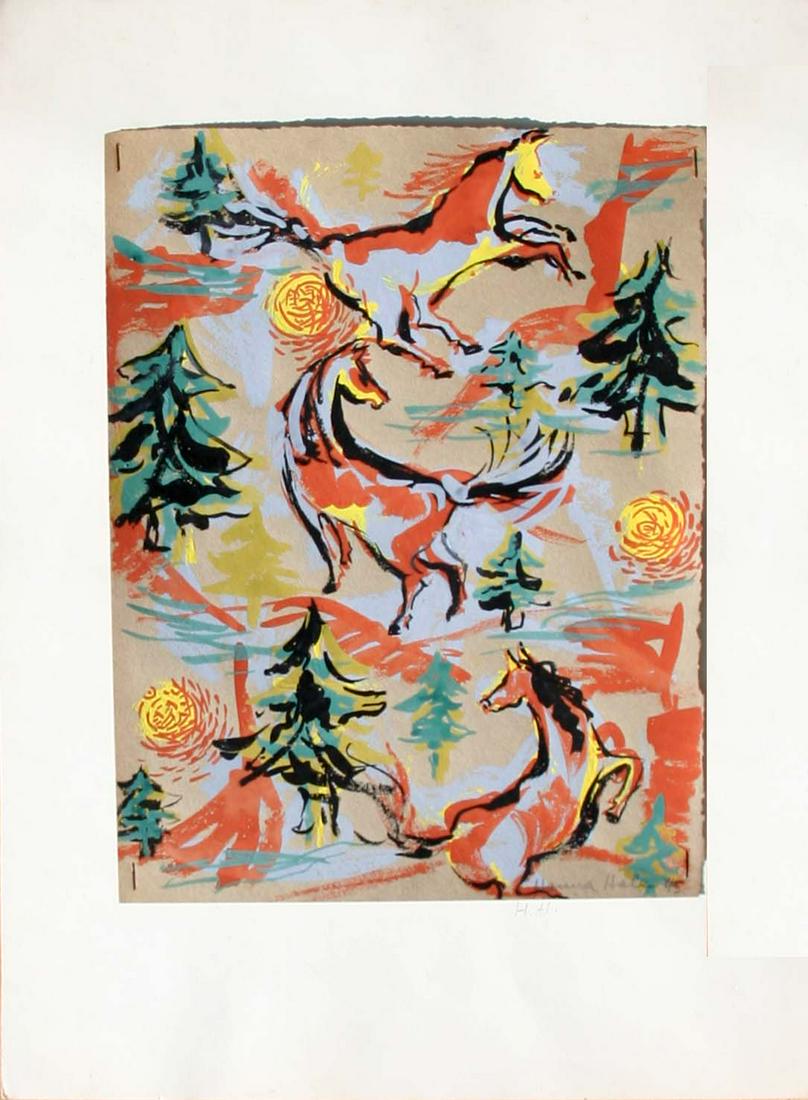 Hannah Hale (20th Century): "Wild Horse Motif", 1945, Gouache on Paper, 14" x 11", Signed Lower Right. Note: Fabric design.