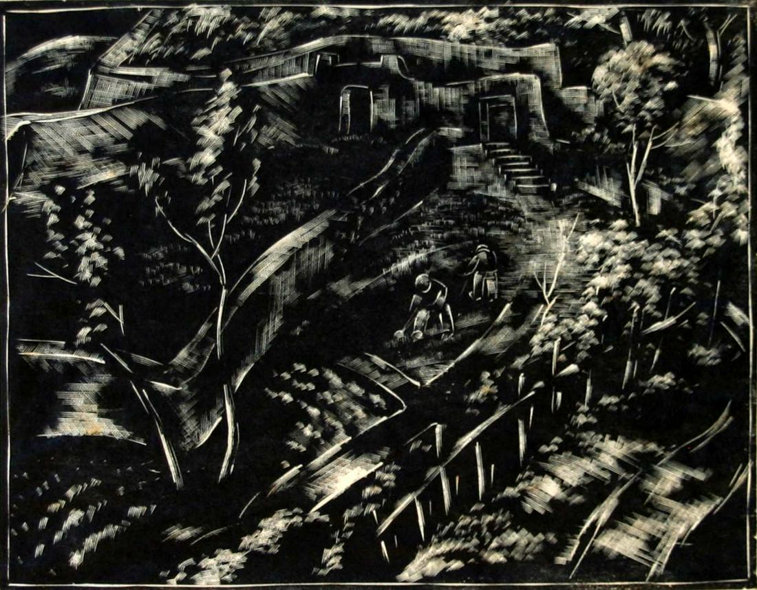 William C. Simmons (20th Century): "Pueblo" (New Mexico) Early 20th Century, Wood Engraving, 7.5" x 9.5", Signed Lower Right.