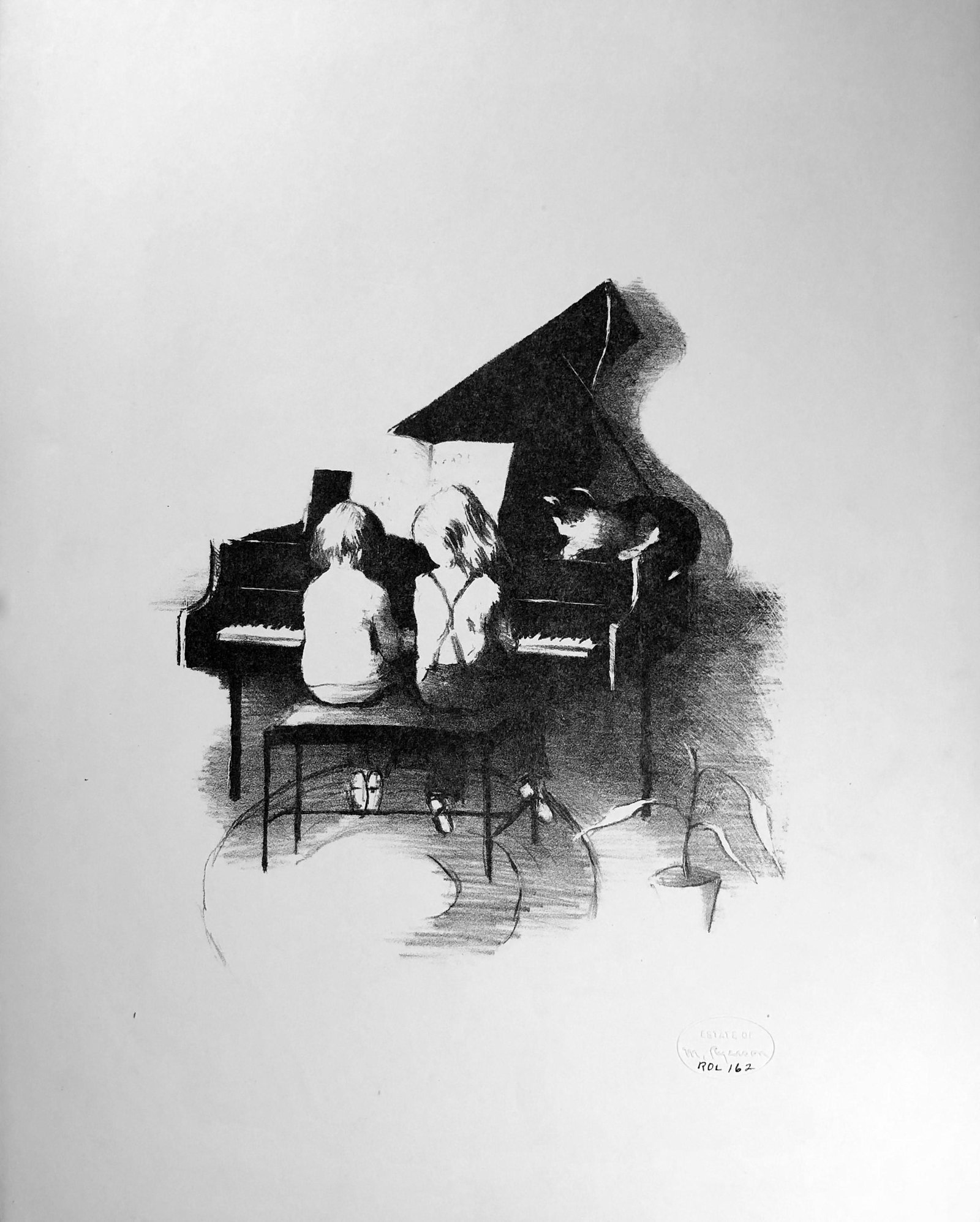 Margery Ryerson (1886-1989): "Duet", c. 1945, Lithograph, 15" x 12", Estate Stamp Lower Right.