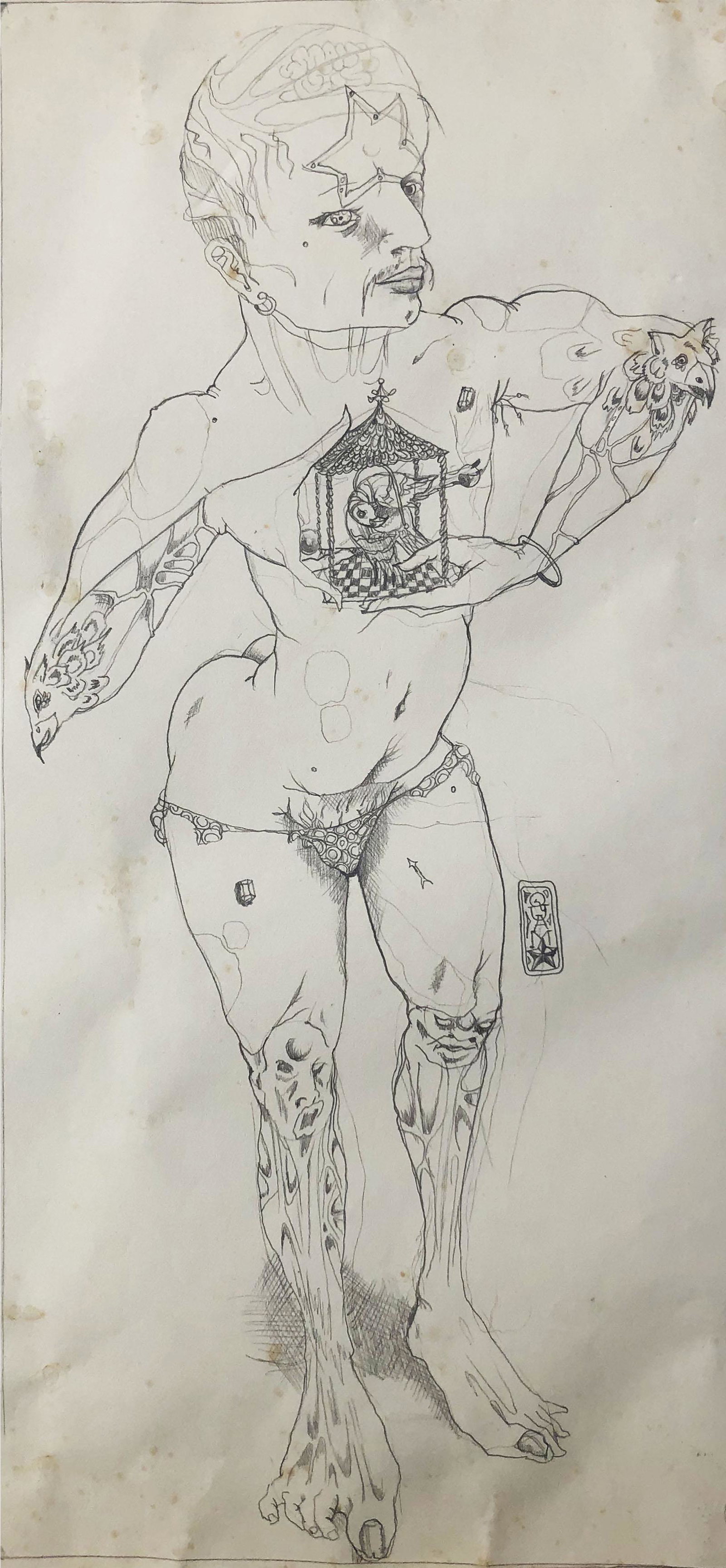 Mylo Quam (1941 - 1996): "Pet"; c. 1970; Graphite on Paper; 15" x 7"; Signed Middle-Lower Right, Unframed