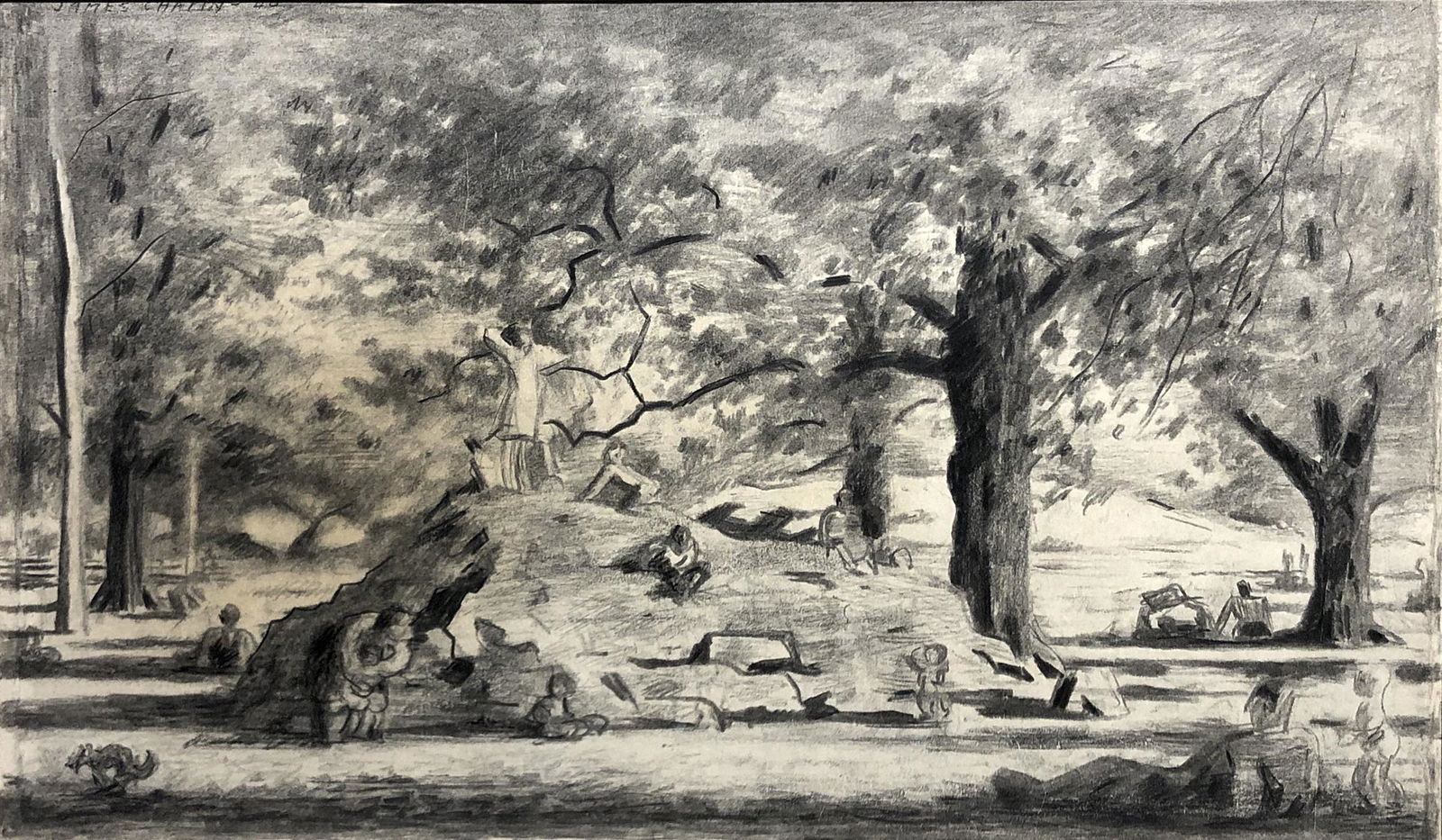 James Ormsbee Chapin (1887 - 1975): "Rock in Central Park" (Study for a Painting); 1940; Charcoal on Paper; 9" x 1"; Signed Upper Left; Unframed. Note: Hirschel & Adler gallery label on verso