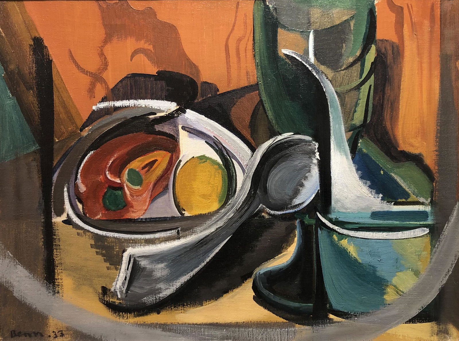 Ben Benn (1884 - 1983): "Still-Life with Spoon"; 1933; Oil on Canvas; 18" x 24"; Signed Lower Left/Verso; Framed