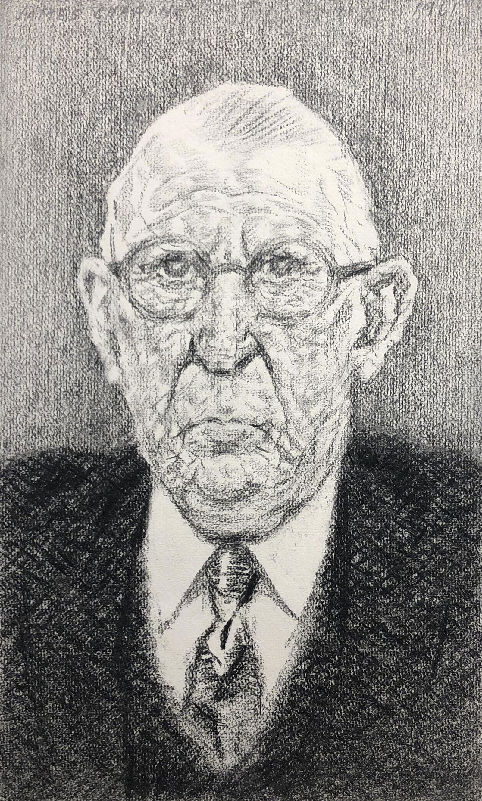 James Ormsbee Chapin (1887 - 1975): "Study for "Senior Legislator"'; 1961; Charcoal on Paper; 14.5" x 9"; Signed Upper Left; Unframed