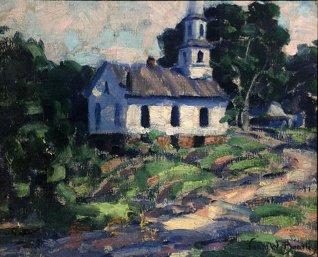 John Bentley (1880 - 1951): "Church at Hurley"; c. 1930; Oil on Board; 7.5" x 9.5"; Signed Lower Right; Framed