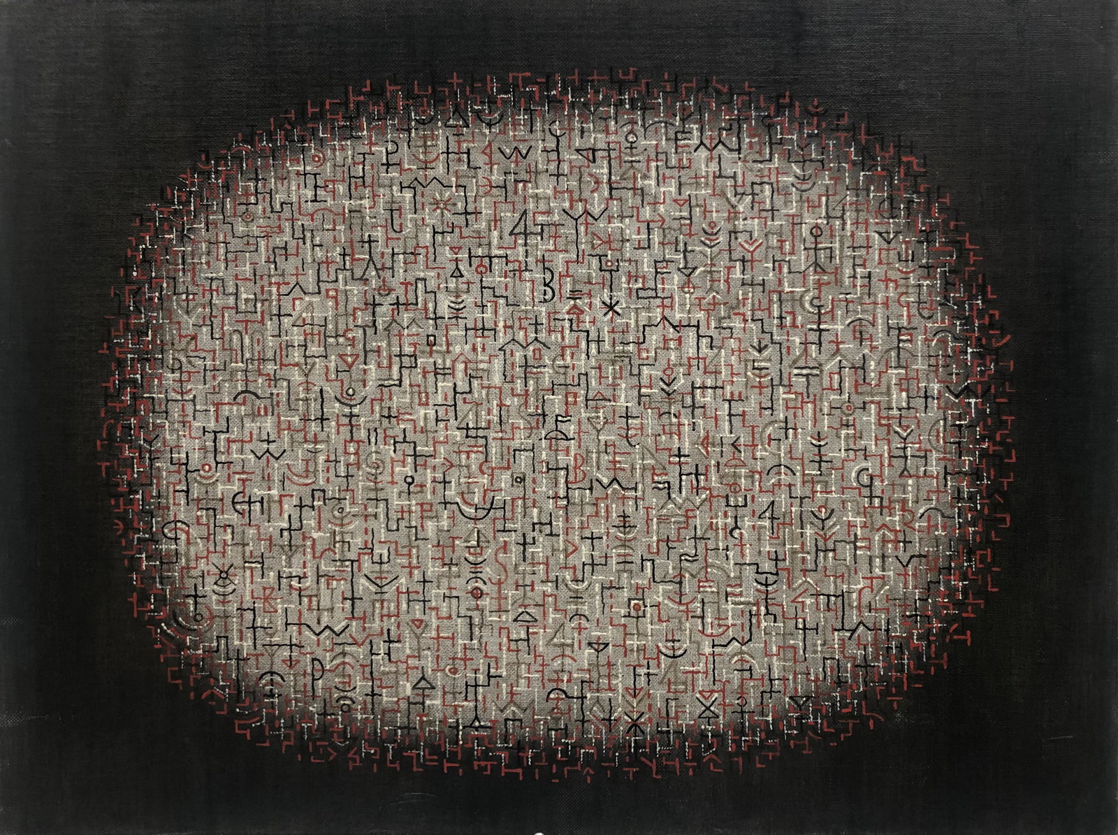 Elaine Wesley (1923 - 2007): "Untitled - Symbols"; 1981; Oil on Board; 18" x 24; Estate Stamp Verso; Unframed