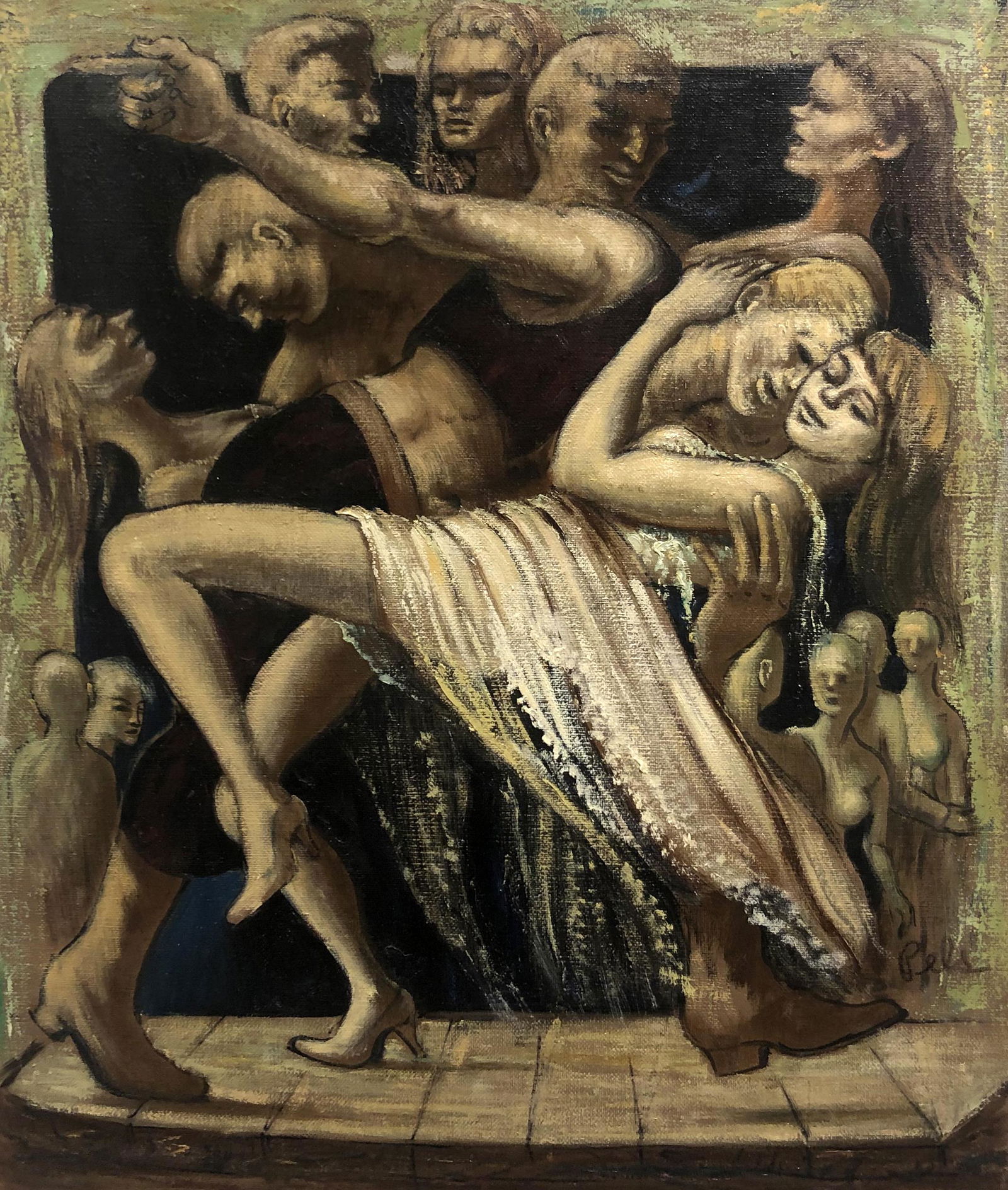 Albert Pels (1910 - 1998): "Exotic Tango"; 1987; Oil on Canvas (unstretched); 24.5" x 21"; Signed Lower Right; Unframed