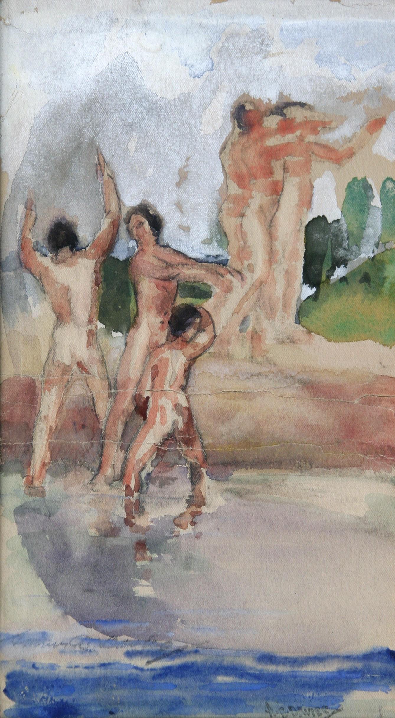 Arthur B. Davies (1862 -1928): "Rhythmic Nudes"; c. 1900; Watercolor on Paper; 10.25" x 5.7"; Estate Stamp Lower Right; Framed; Note: two hairline horizontal fissus across center