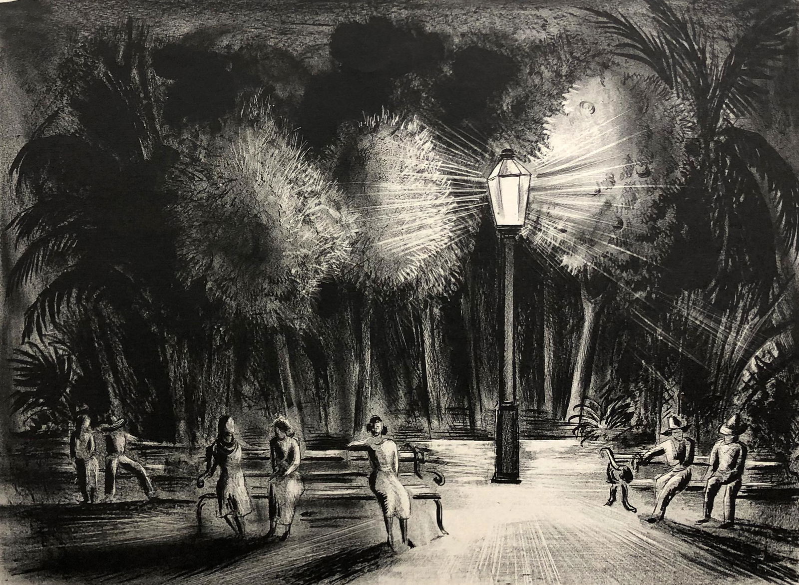 Konrad Cramer (1888 - 1963): "Plaza at Nigh" Edition 10/30; 1934; Lithograph; 11" x 15"; Signed Lower Right; Unframed