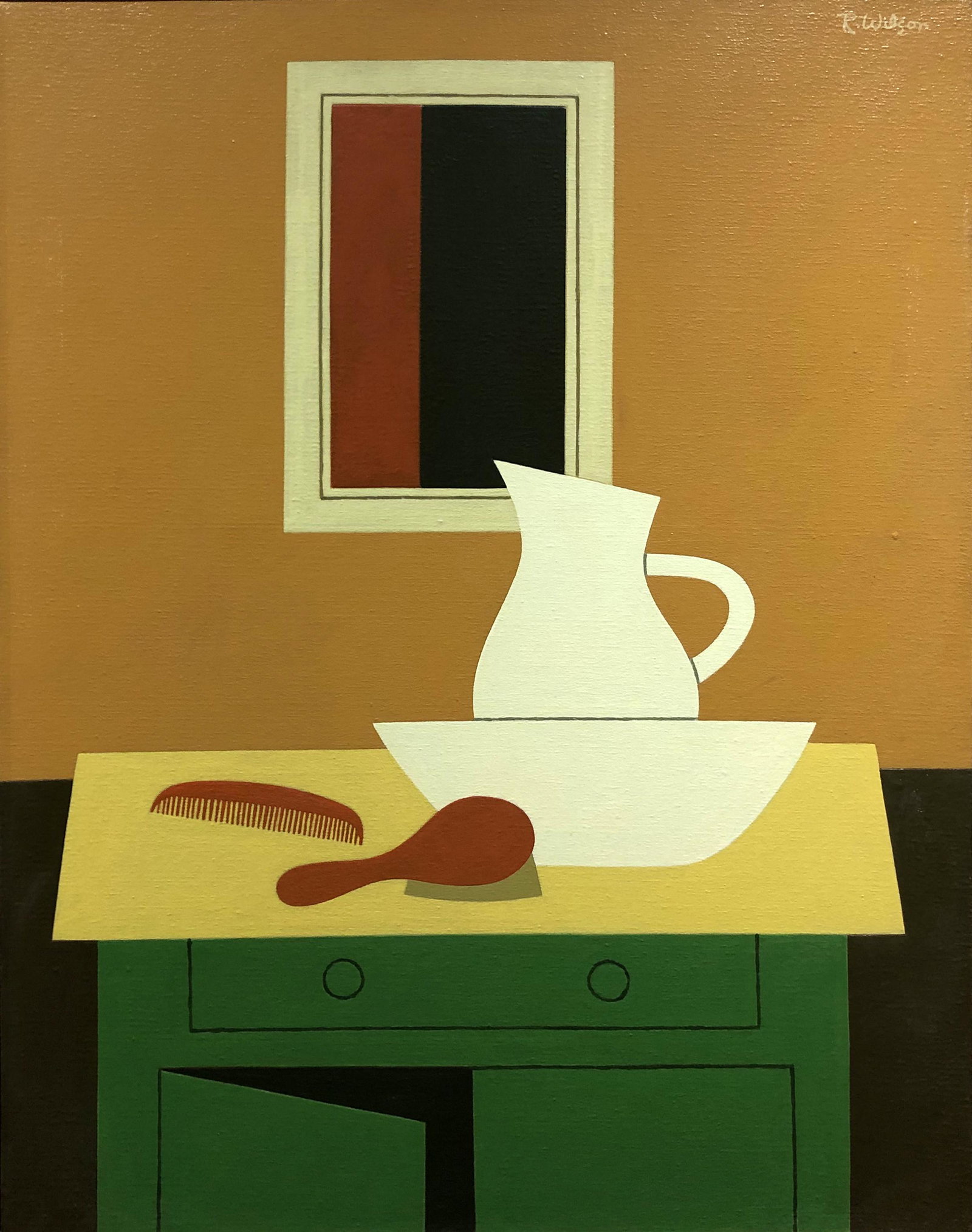 Reginald Wilson (1909 - 1993): "Wash Stand"; 1979; Acrylic on Canvas; 30" x 24"; Signed Upper Right, Framed