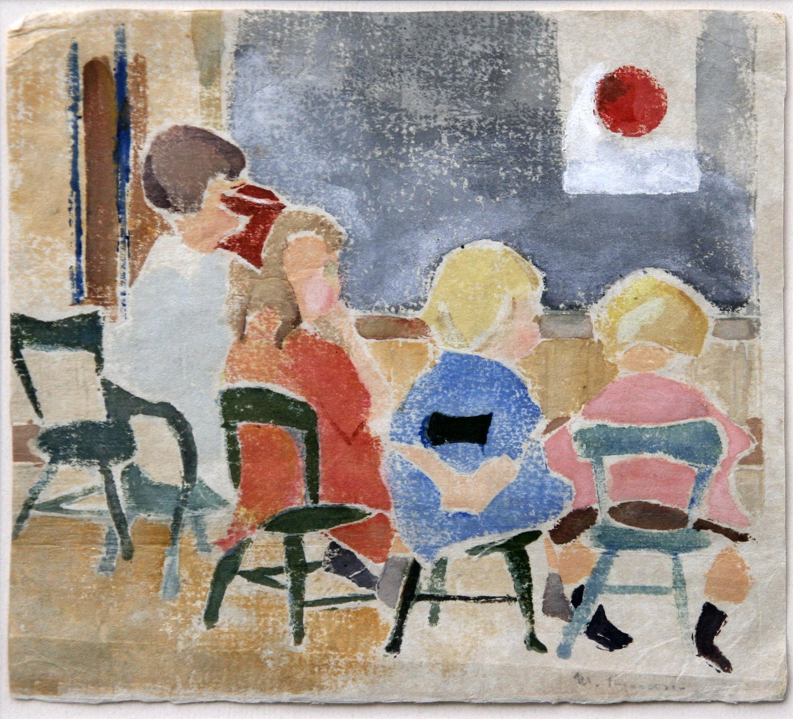 Margery Ryerson (1886 - 1989): "Children's Class - Provincetown, MA"; c. 1925; Whiteline Print; 7.25" x 8"; Signed Lower Right; Framed