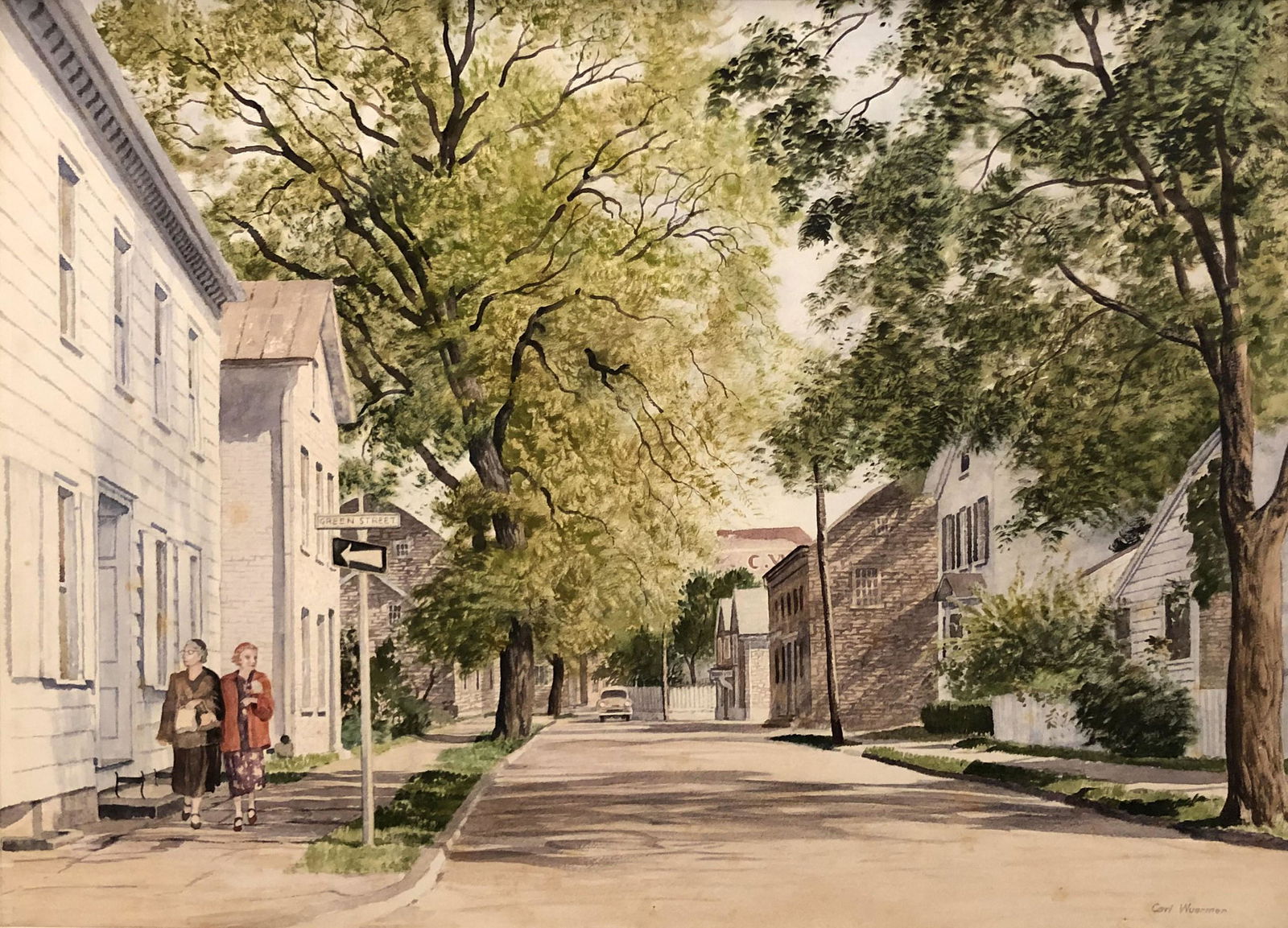 Carl Wuermer (1900 - 1983): "Green Street, Kingston, NY"; c. 1950; Watercolor on Paper; 26.75"x 29.7"; Signed Lower Right; Unframed