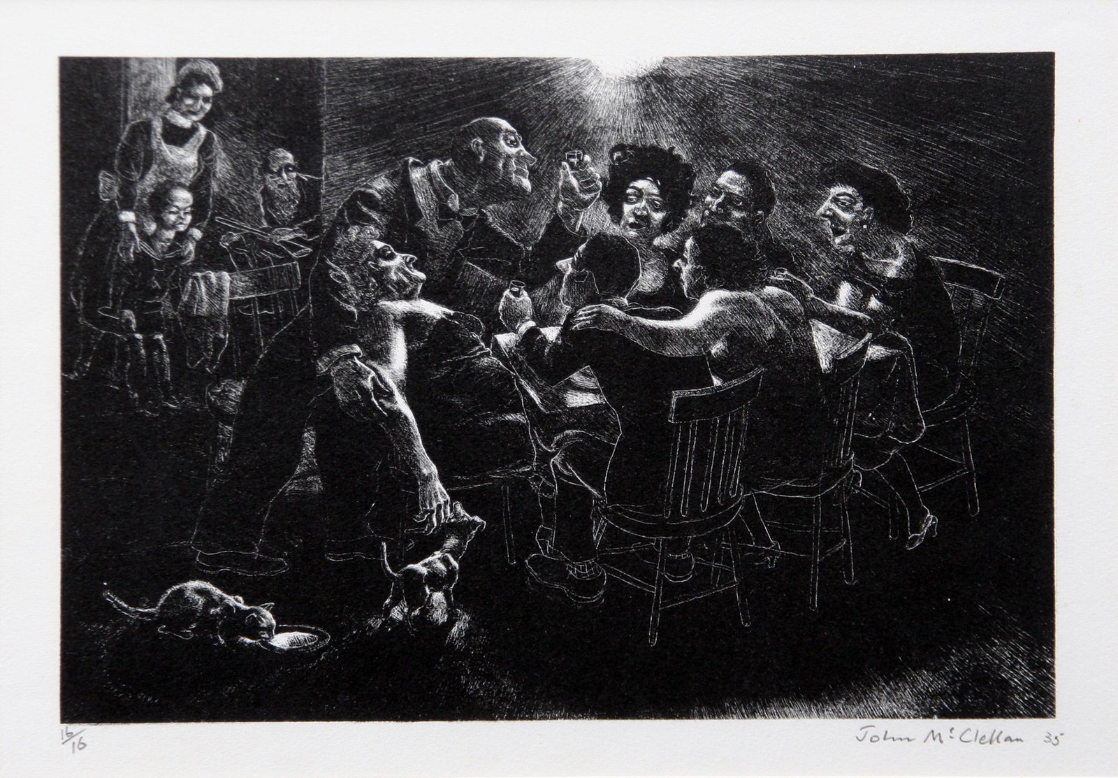 John McClellan (1908 - 1986): "The Drunk - Edition 16/16"; 1935; Mezzotint; " x 10'; Signed Lower Right; Framed