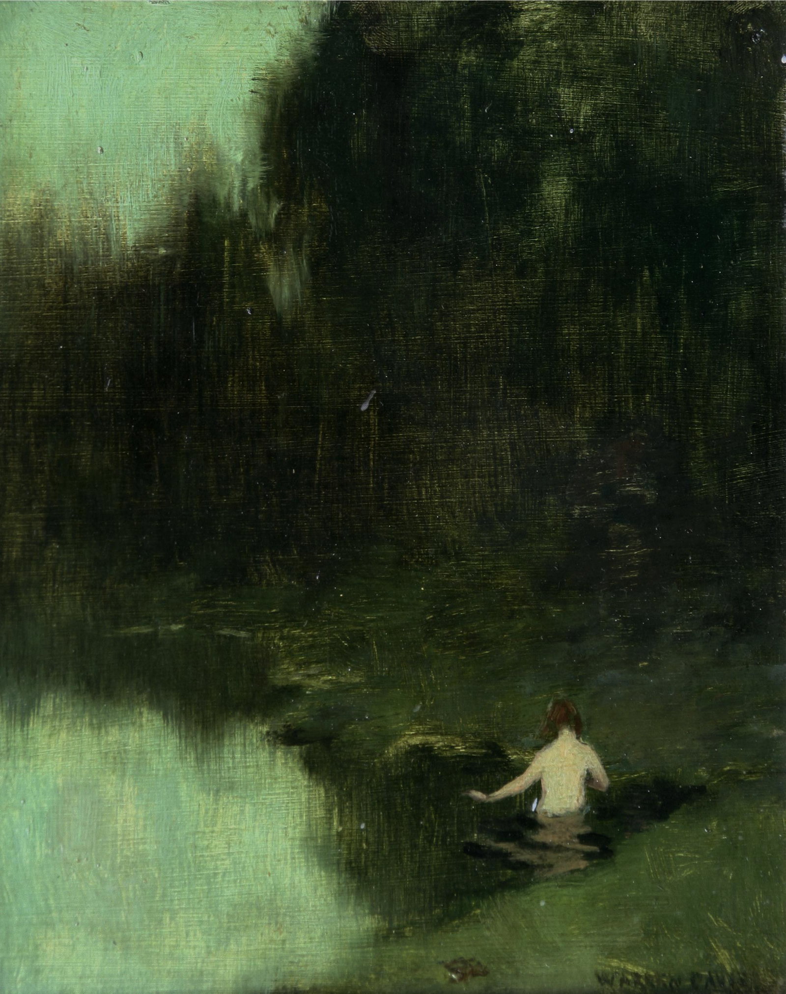 Warren Davis (1865 - 1928): "The Woodland Pool"; c. 1915; Oil on Board; 9.75" x 7.5"; Signed Lower Right; Framed