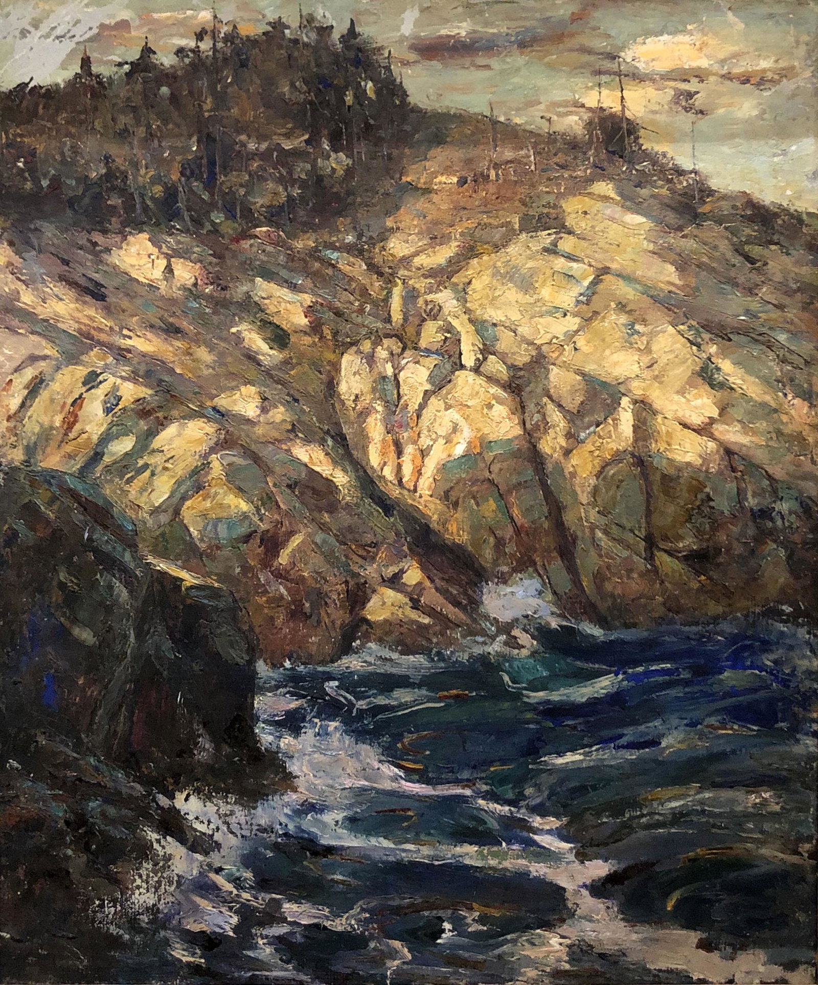 Robert Van Vorst Sewell (1860 - 1924): "Rocky Inlet - Monhegan Island, Maine"; c. 1915; Oil on Canvas Mounted on Board; 24" x 20"; Estate Stamp Verso; Framed