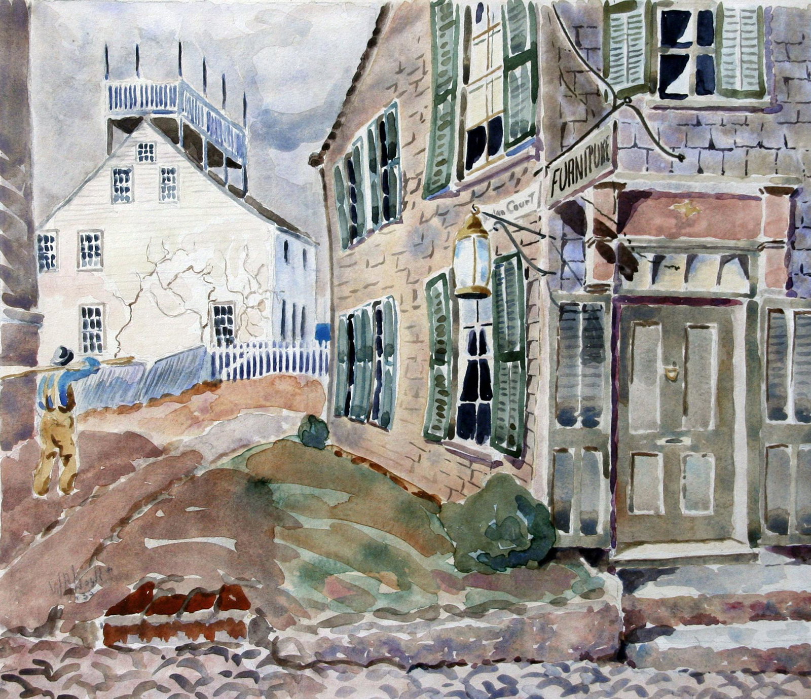 Walter Ronald Locke (1883 - 1949): "Nantucket"; 1933; Watercolor on Paper; 14.75" x 17.25"; Signed Lower Left