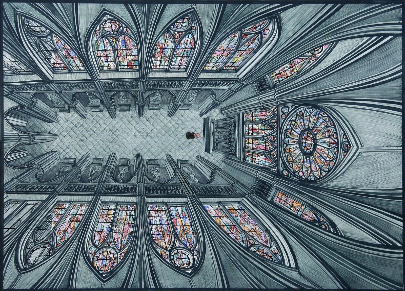 Hans Georg Rauch (1939 - 1993): "Cathedral"; c. 1980; Lithograph; 13.25" x 9.5"; Inscribed on Verso; Unframed
