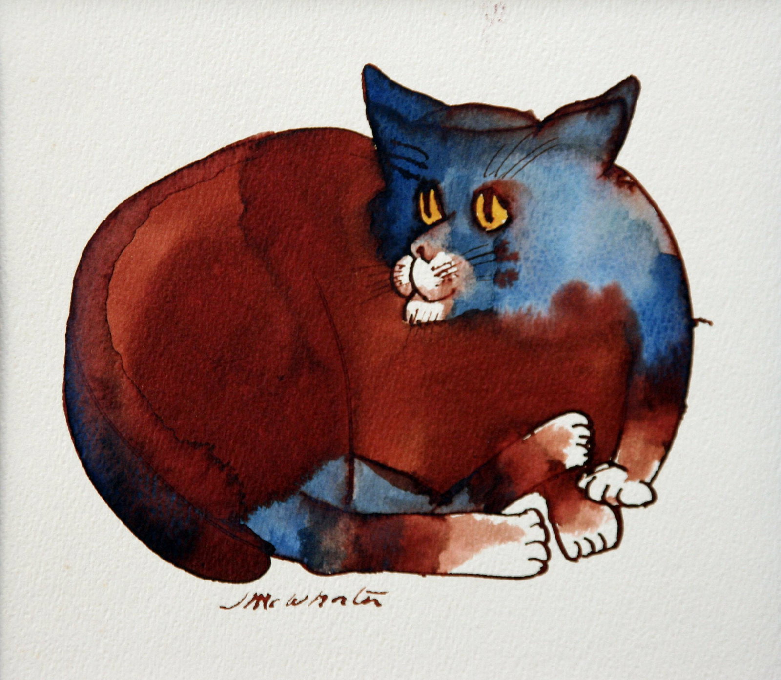 Jason McWhorter (1943 - 2018): "Cat"; c. 2000; Watercolor on Paper; 6.5" x 7.5"; Signed Lower Left; Unframed
