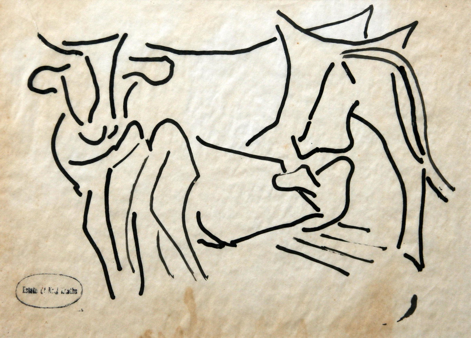 Karl Knaths (1891 - 1971): "Cow"; c. 1950; Ink on Paper; 8" x 11"; Estate Stamp Lower Left; Framed; Note: minor staining lower edge