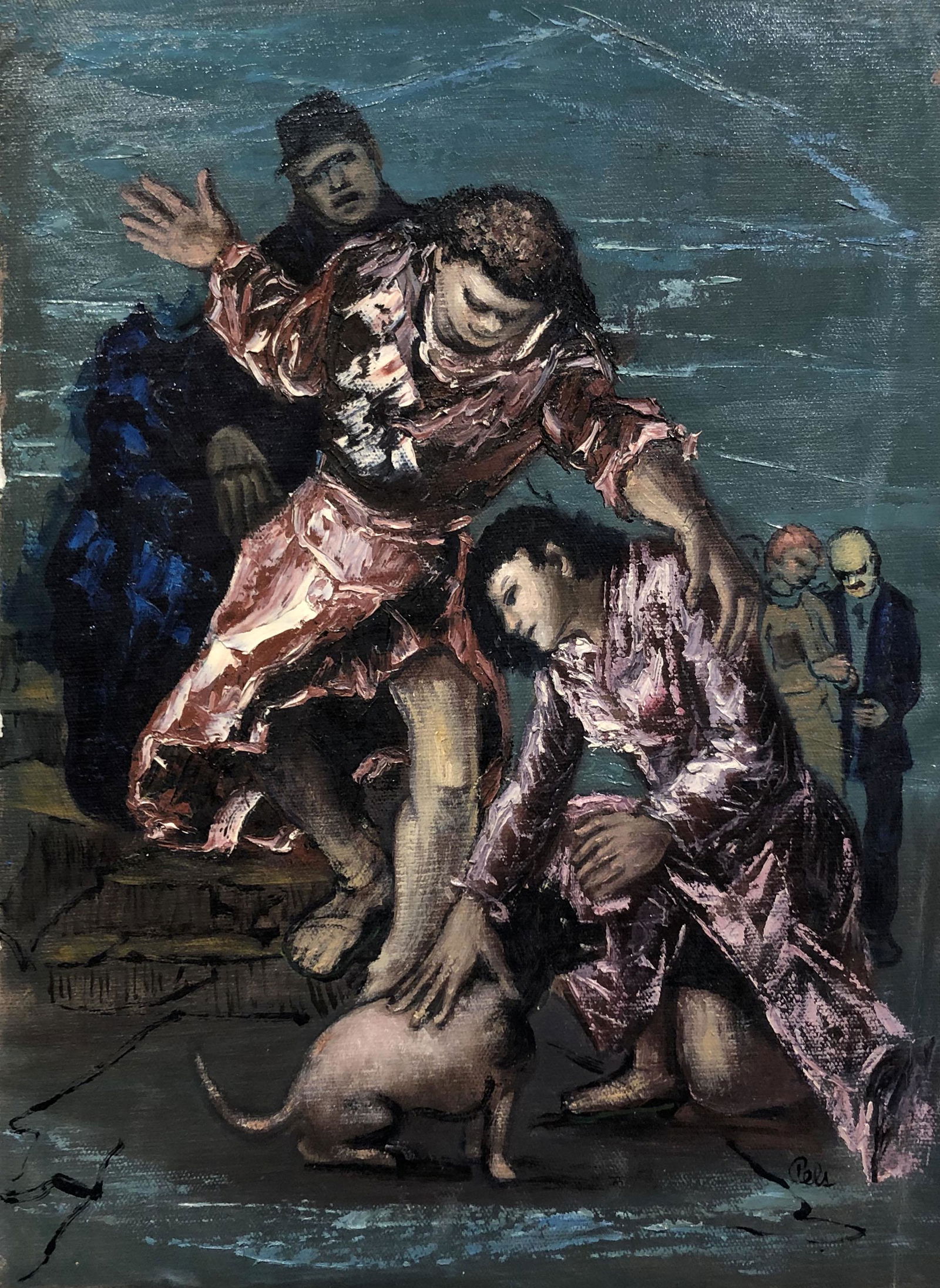 Albert Pels (1910 - 1998): "All God's Creatures"; c. 1980s; Oil on Canvas (unstretched); 18" x 14"; Signed Lower Right; Unframed.