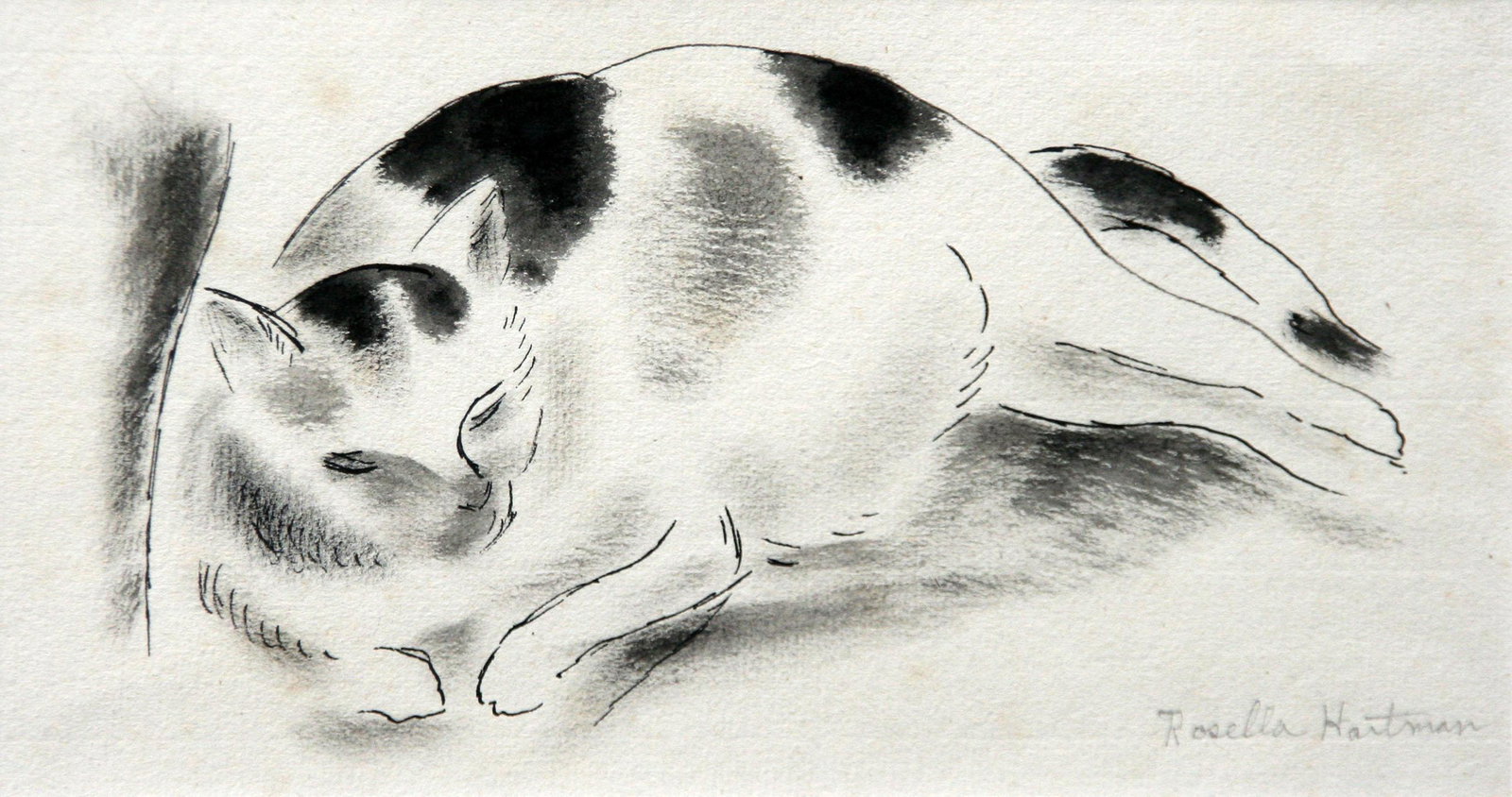 Rosella Hartman (1894-1993): "Cat"; c. 1930; Ink on Paper; 4.5" x 8.5"; Signed Lower Right; Framed