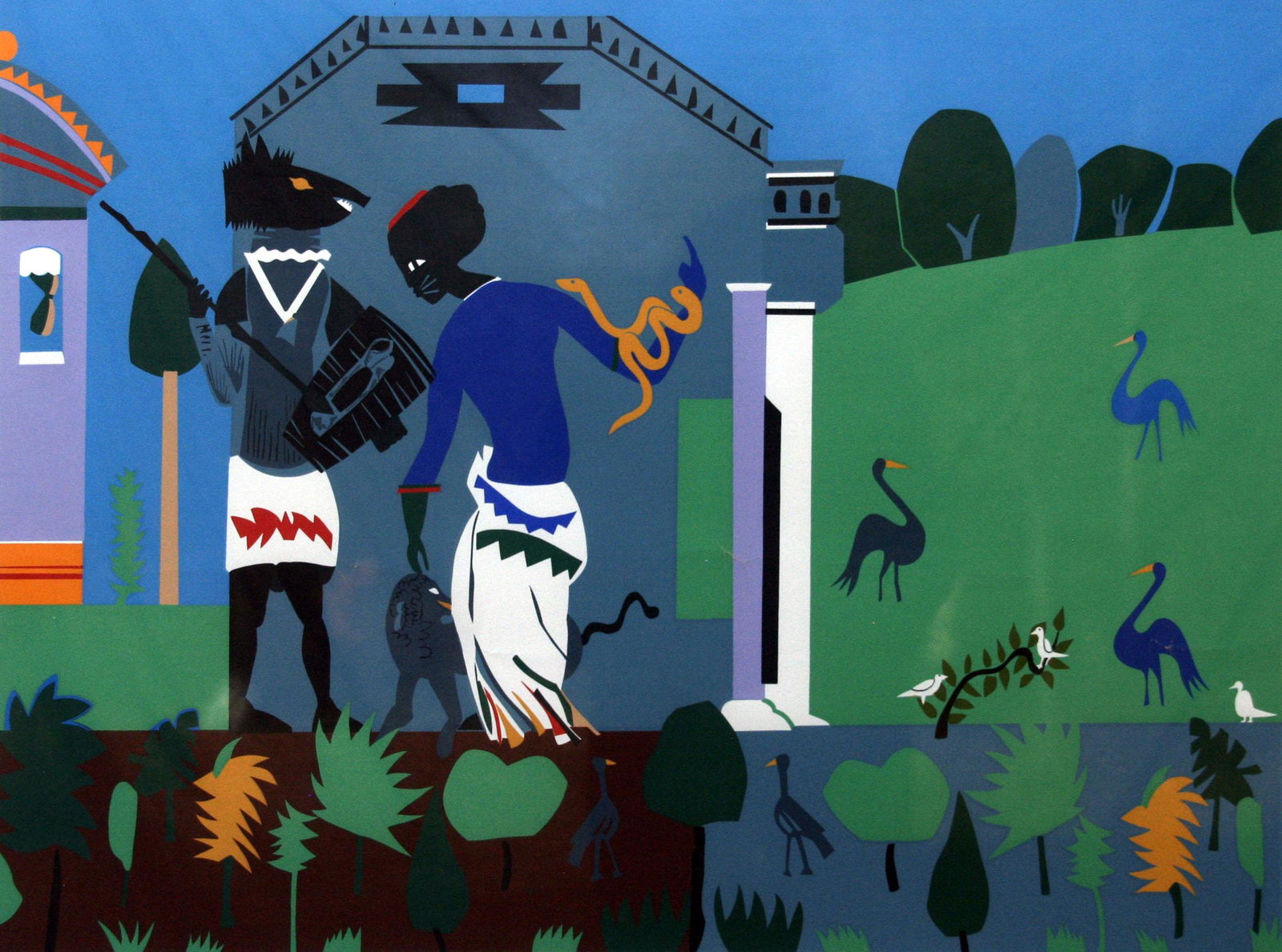 Romare Bearden (1911-1988): "Circe Turns a Companion of Odysseus into a Swine", from the "Odysseus Suite"'; 1979; Serigraph; 17.25" x 23.5"; Signed Lower Right; Framed