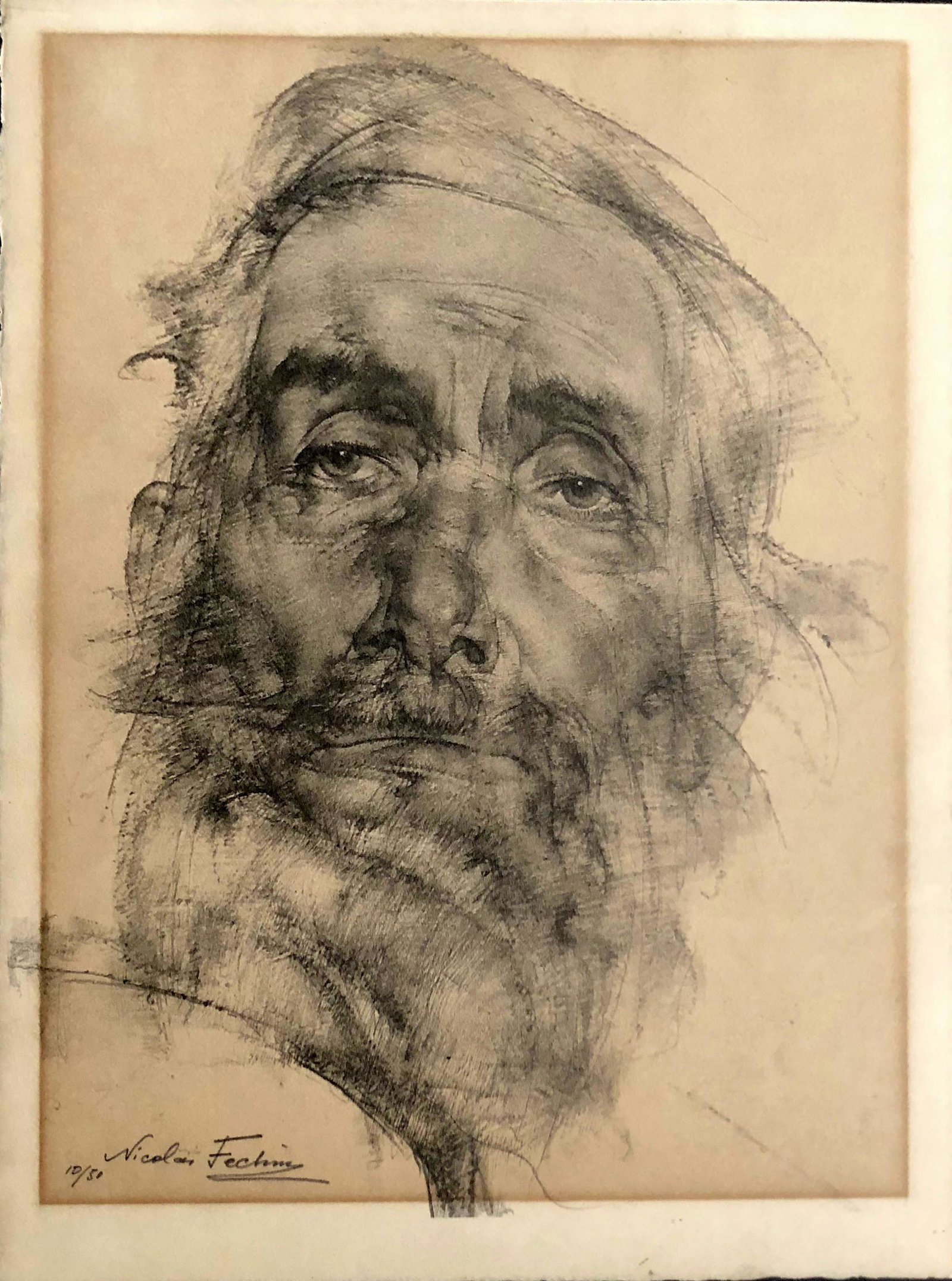 Nicolai Fechin (Russian, 1881 - 1955): "The Philosopher"; 1937; Lithograph; 15" x 11"; Signed Lower Left; Framed