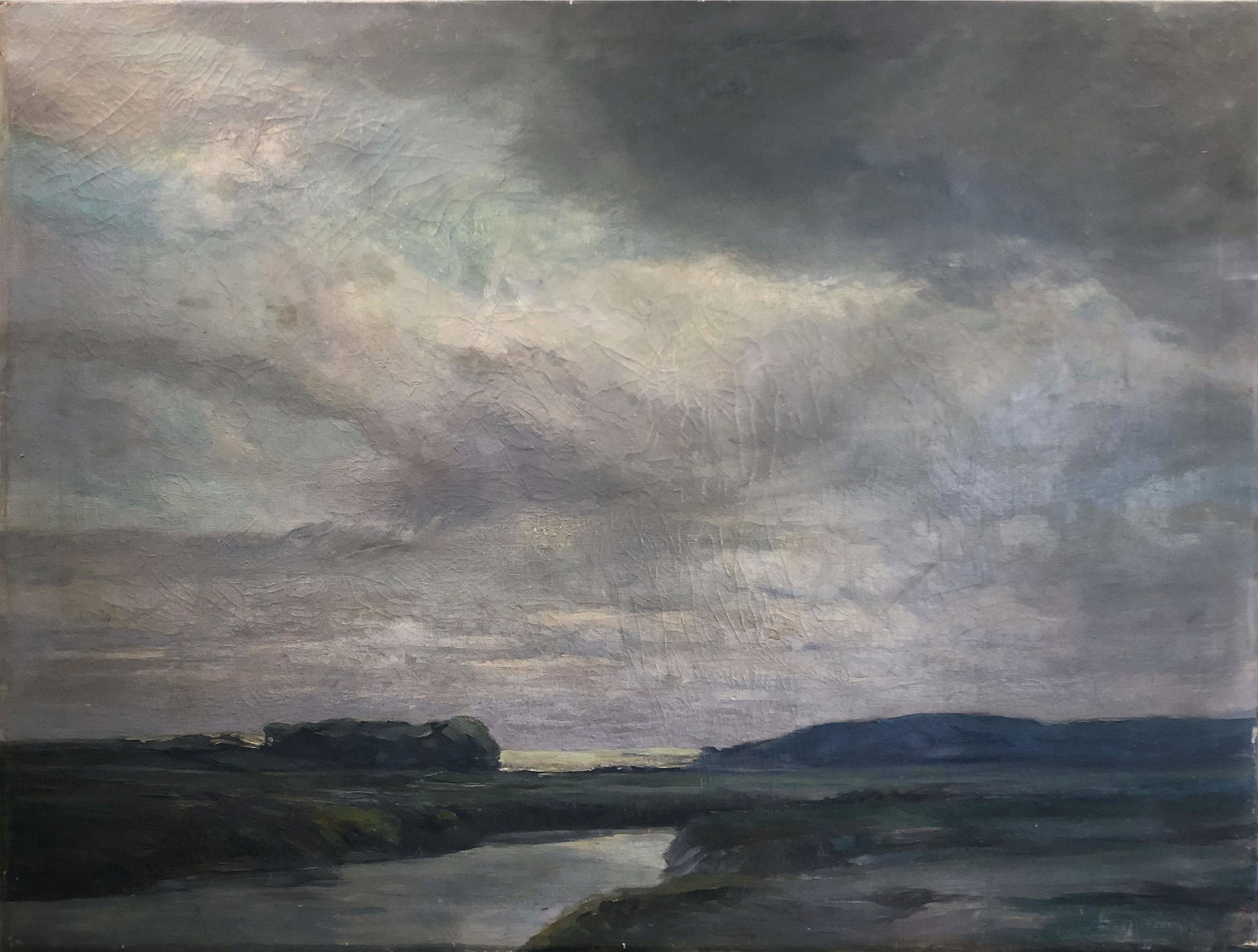 George Ames Aldrich (1872 - 1941): "Tonalist Landscape"; c. 1920; Oil on Canvas; 30" x 40"; Signed Lower Right; Unframed. Note: minor repair on verso